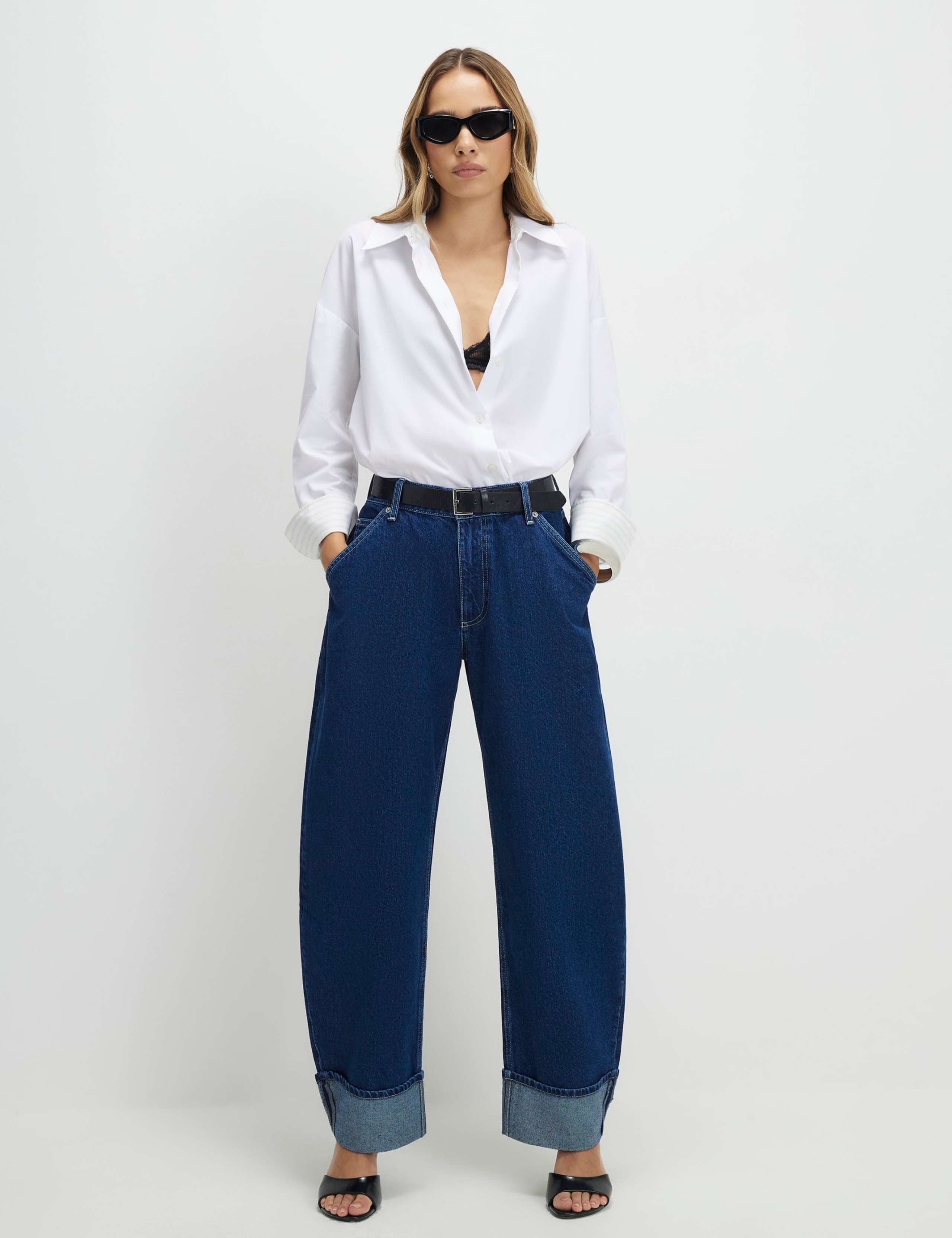Turn Up Cuff Barrel Leg Jeans