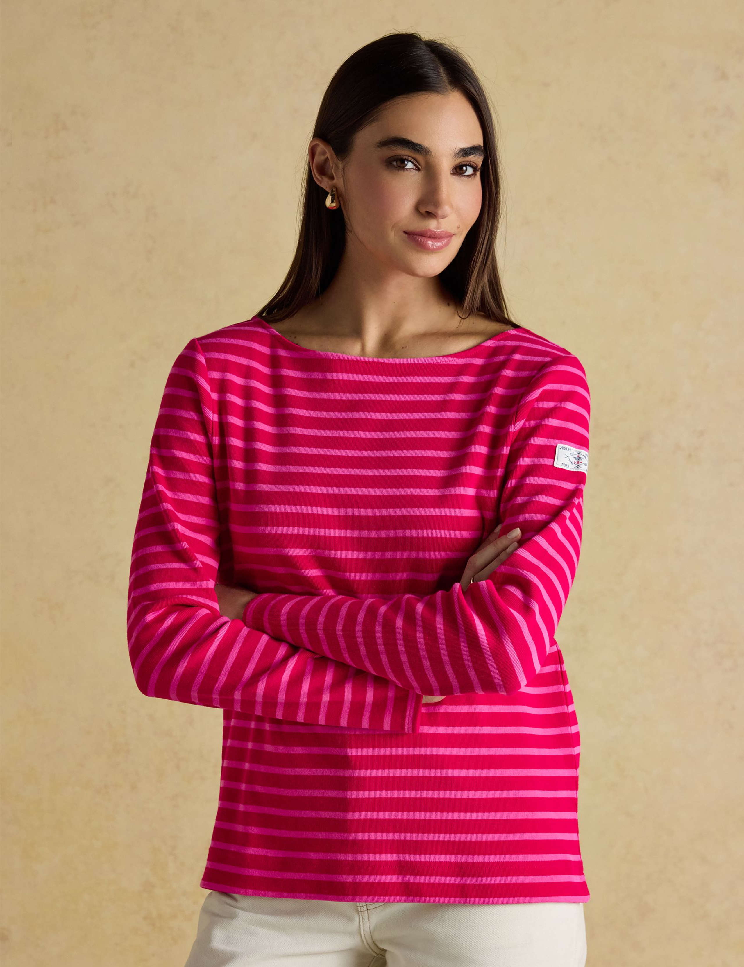 Pure Cotton Jersey Striped Slash Neck Top