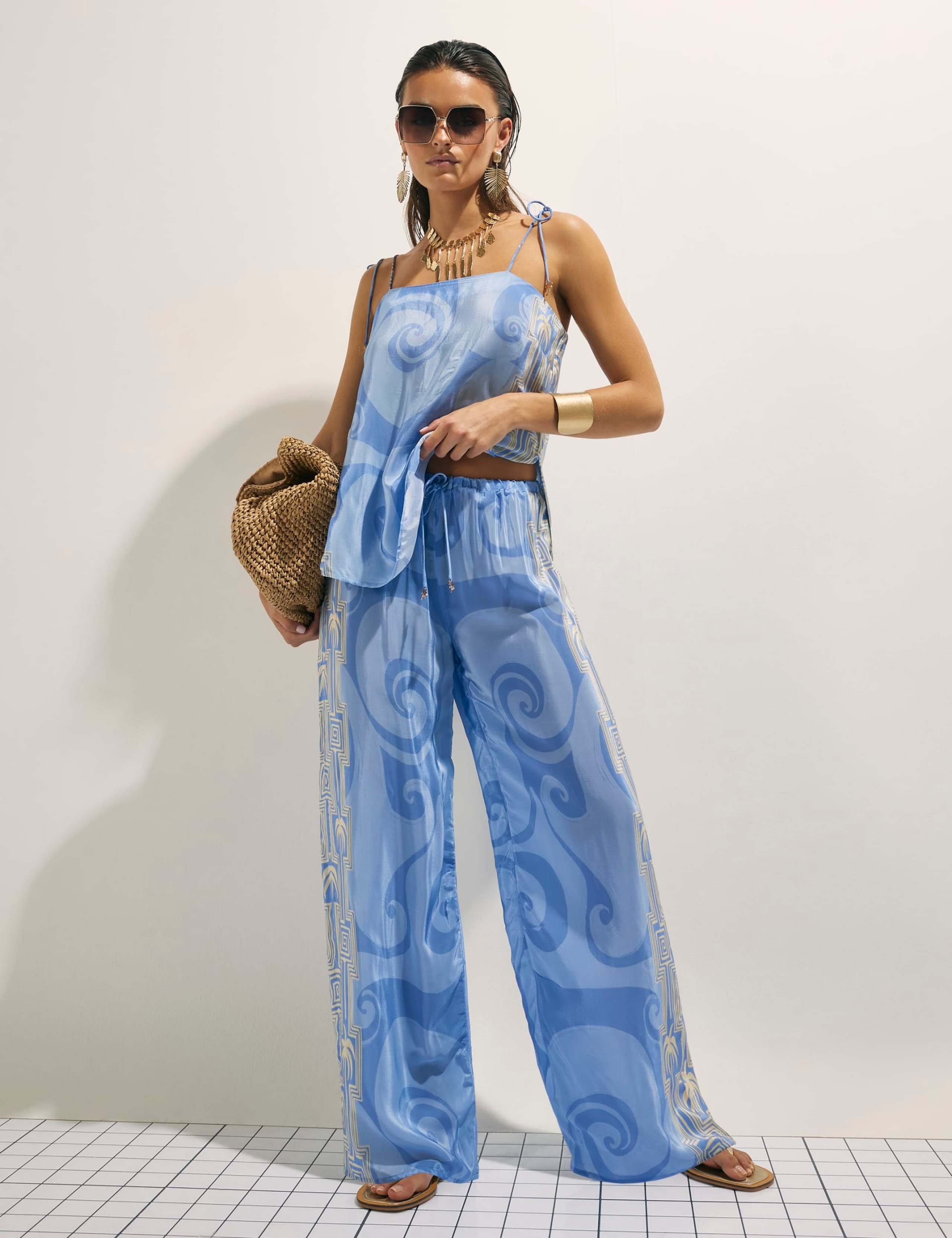 Pure Cotton Abstract Print Wide Leg Trousers