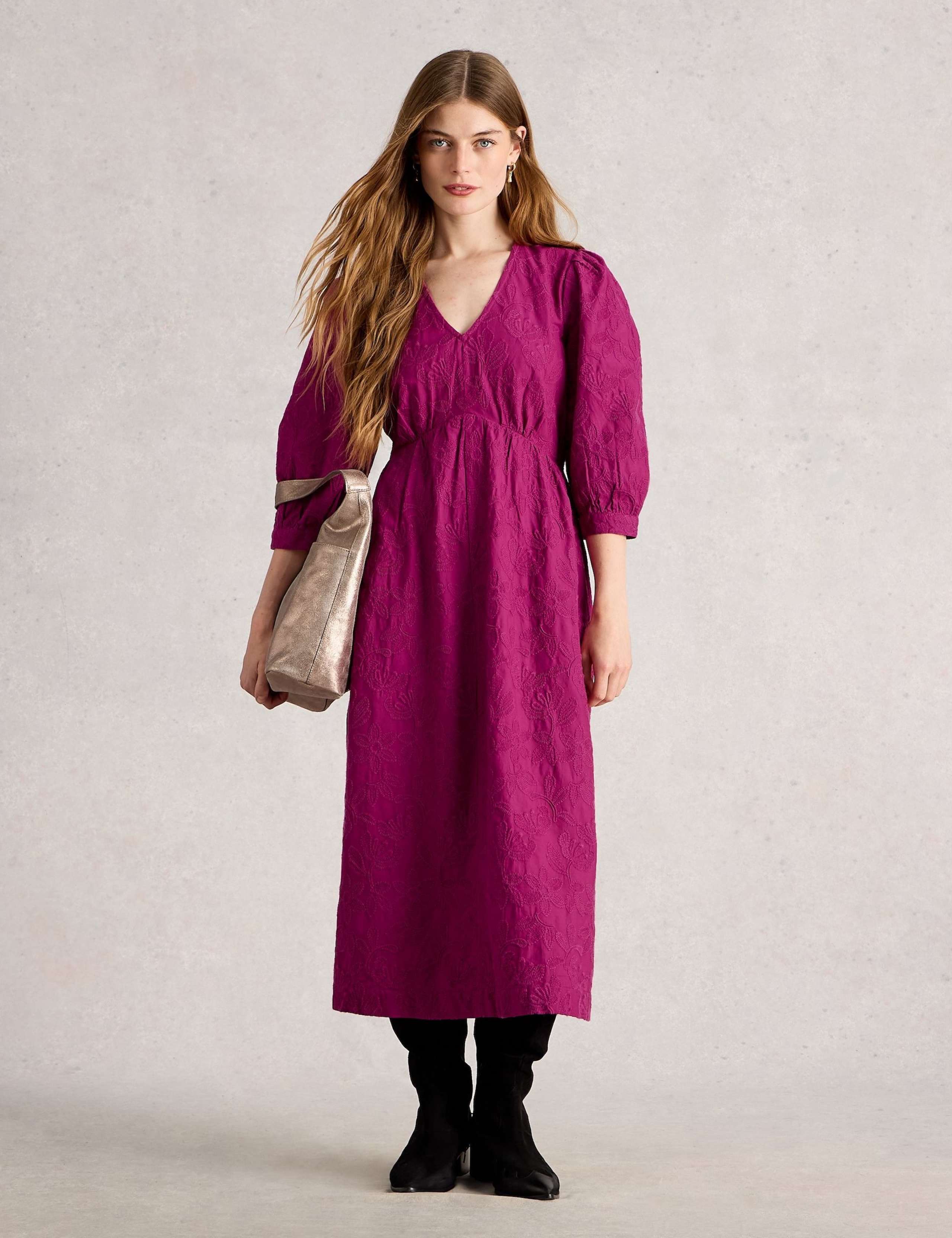 Pure Cotton Embroidered Empire Line Midaxi Dress