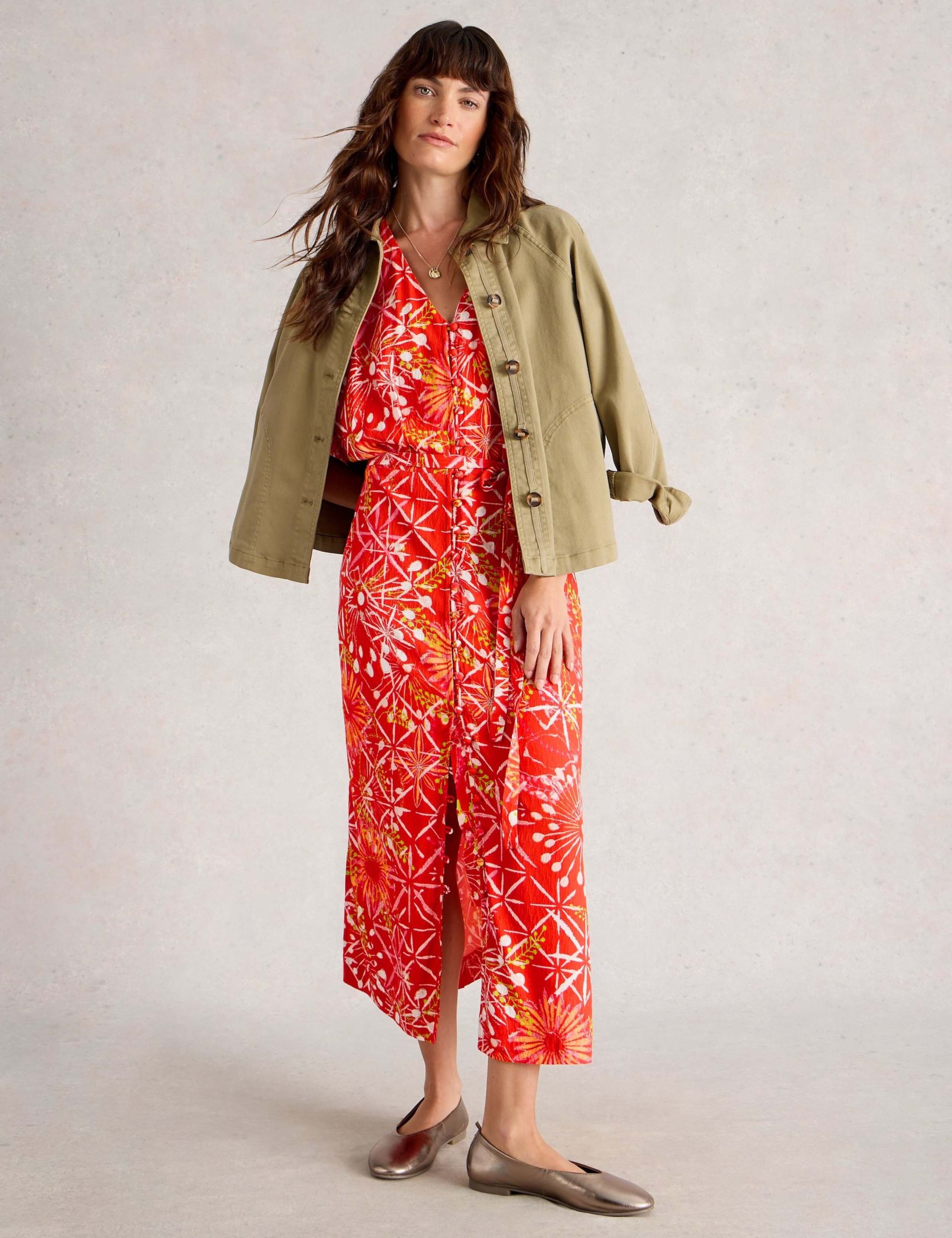 Printed Kimono Sleeve Midi Tea Dress