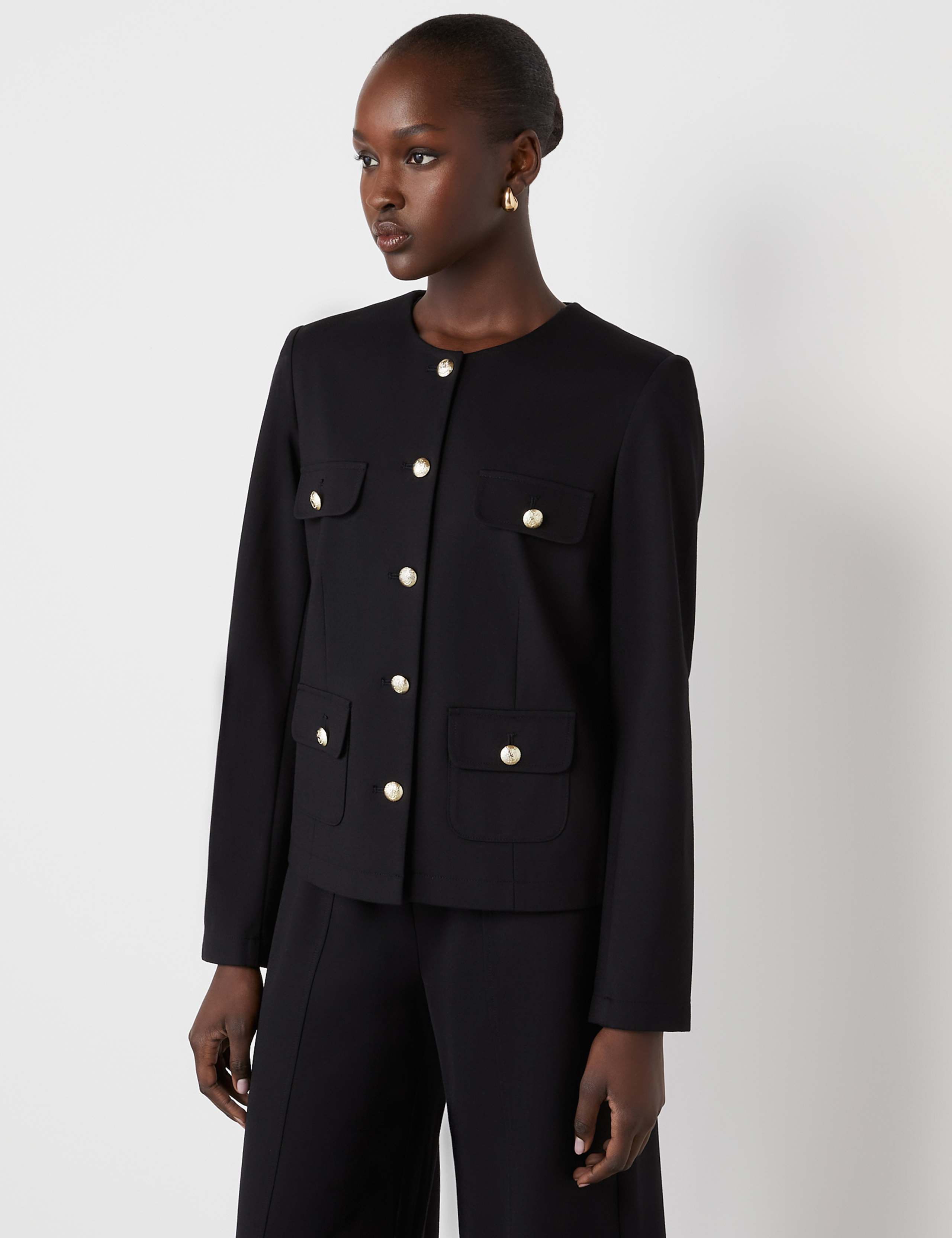 Ponte Jersey Collarless Short Jacket
