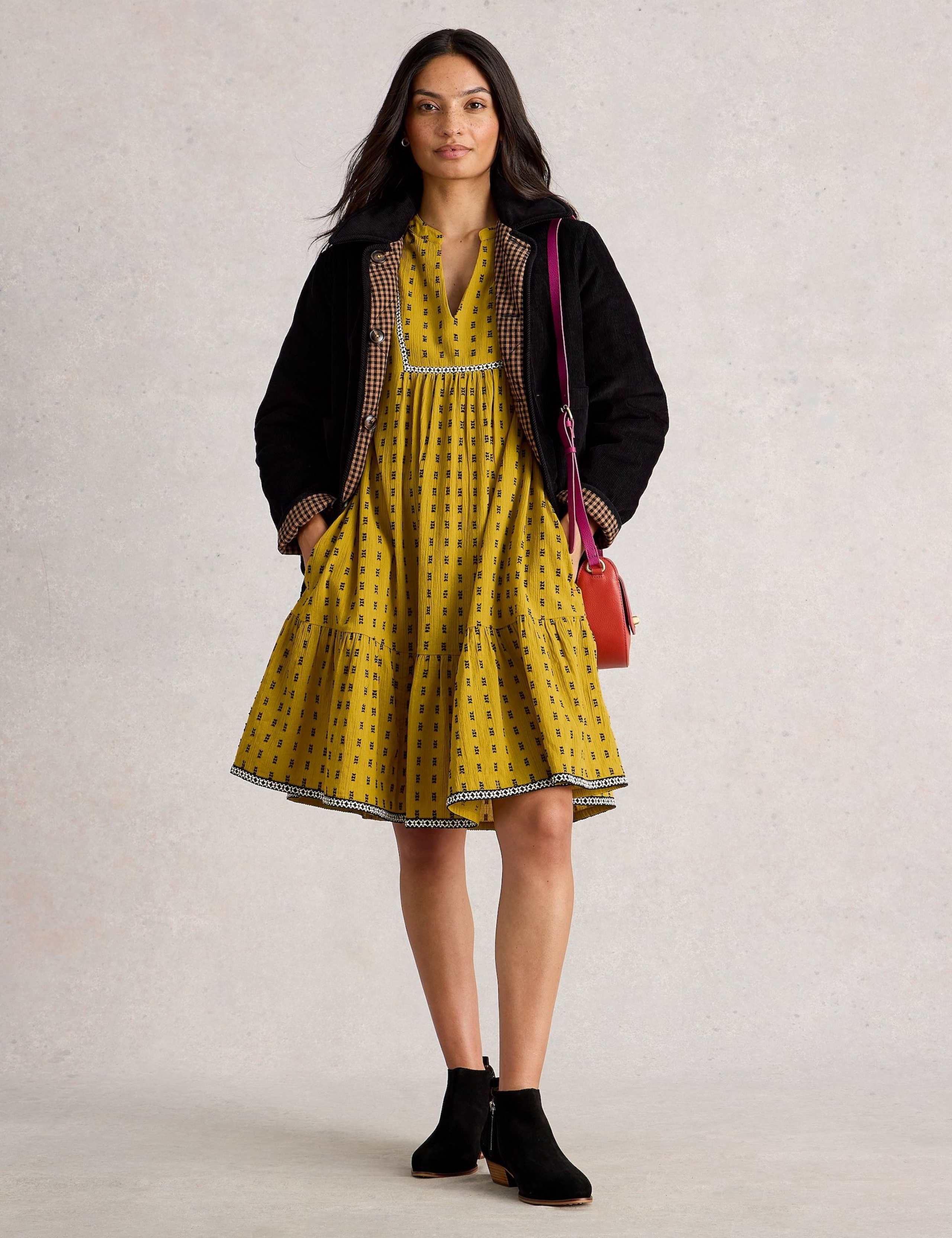 Pure Cotton Embroidered Tiered Skater Dress