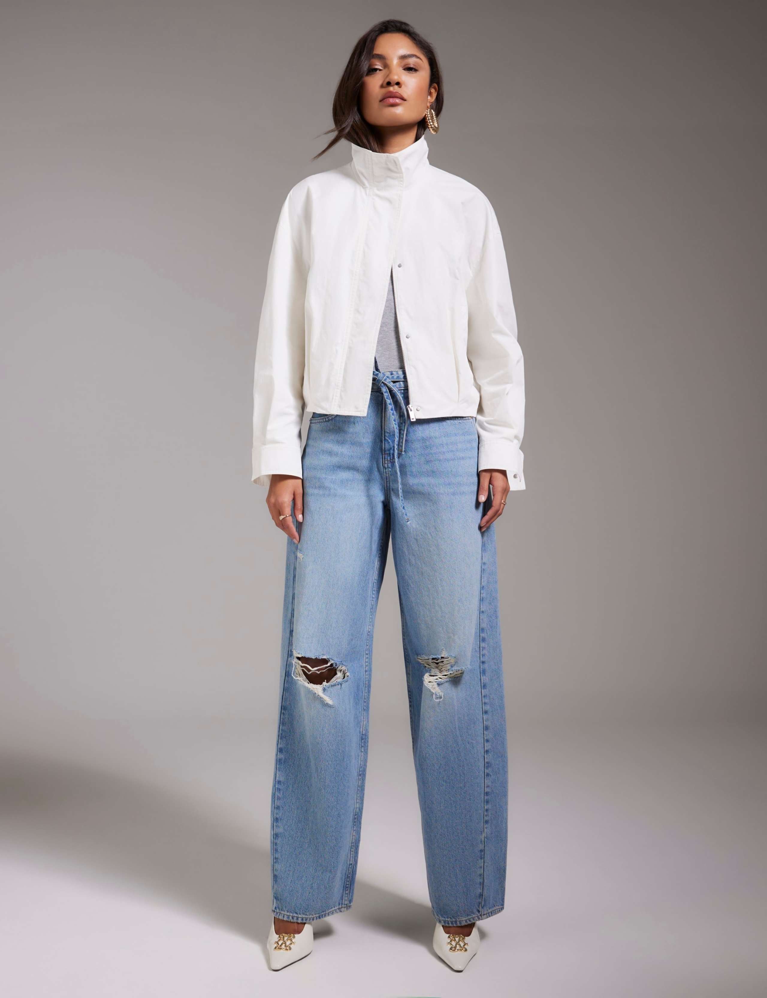 Ripped Drawstring Balloon Leg Jeans