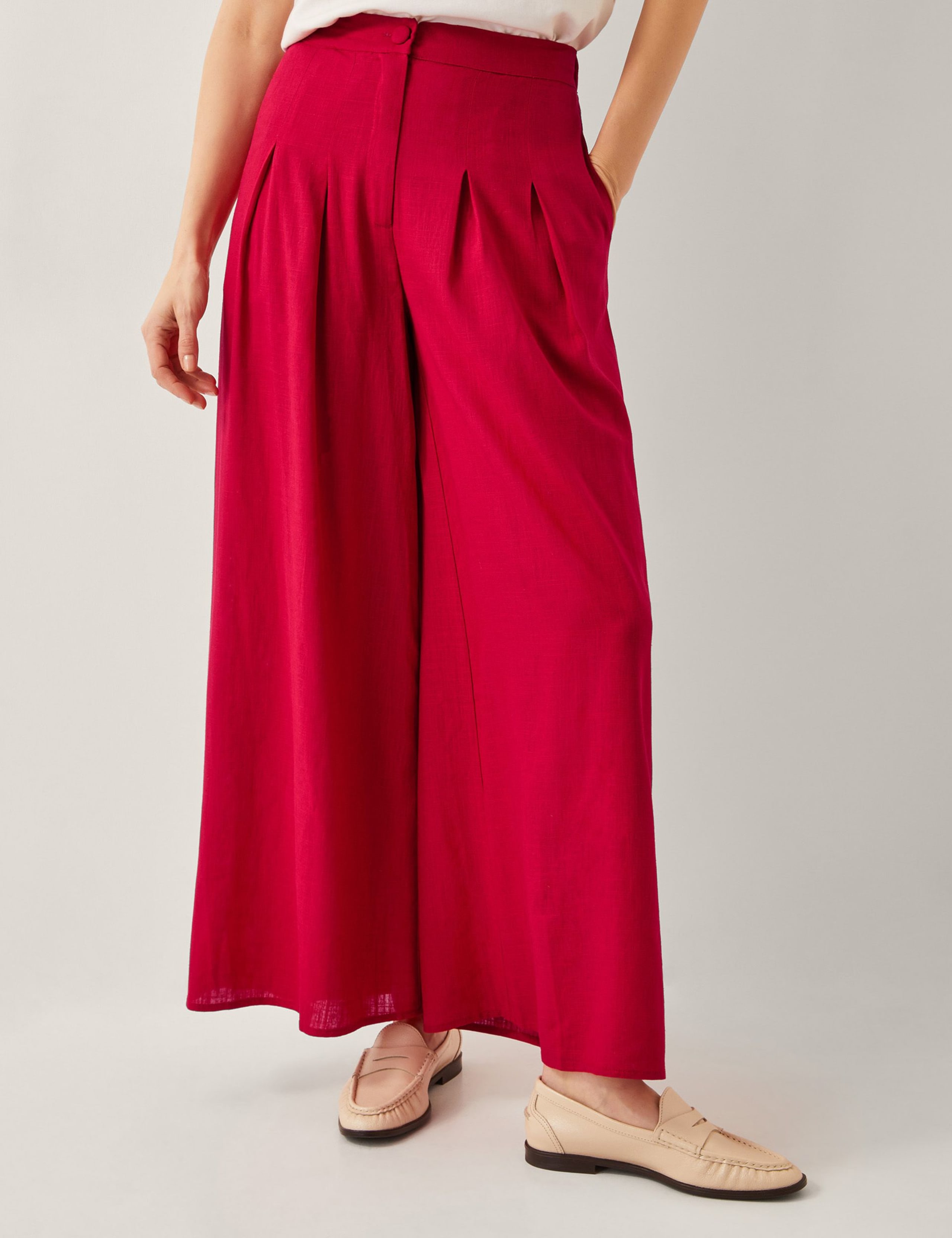 Linen Rich Wide Leg Trousers