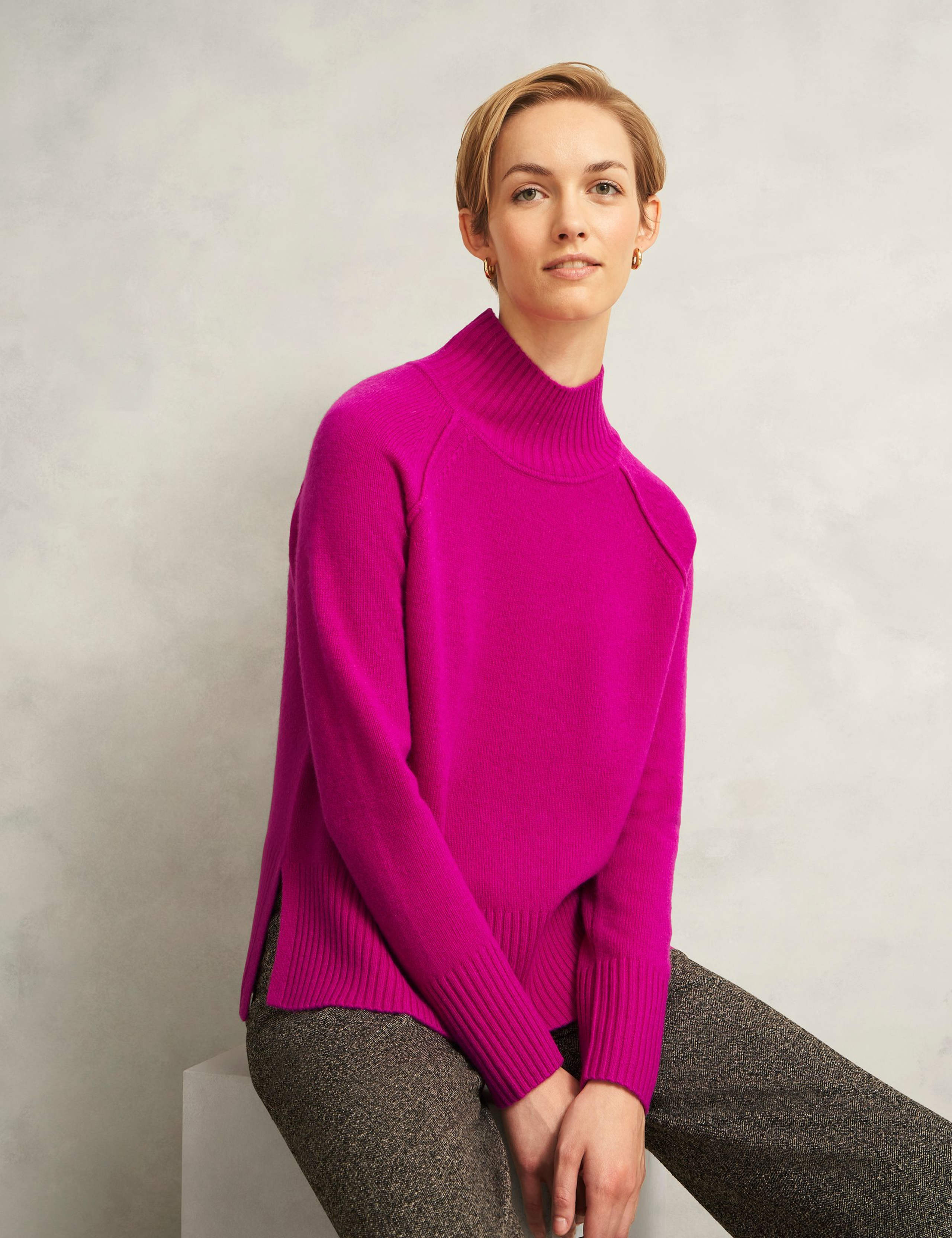 Merino Wool Rich Ribbed Funnel Neck Jumper