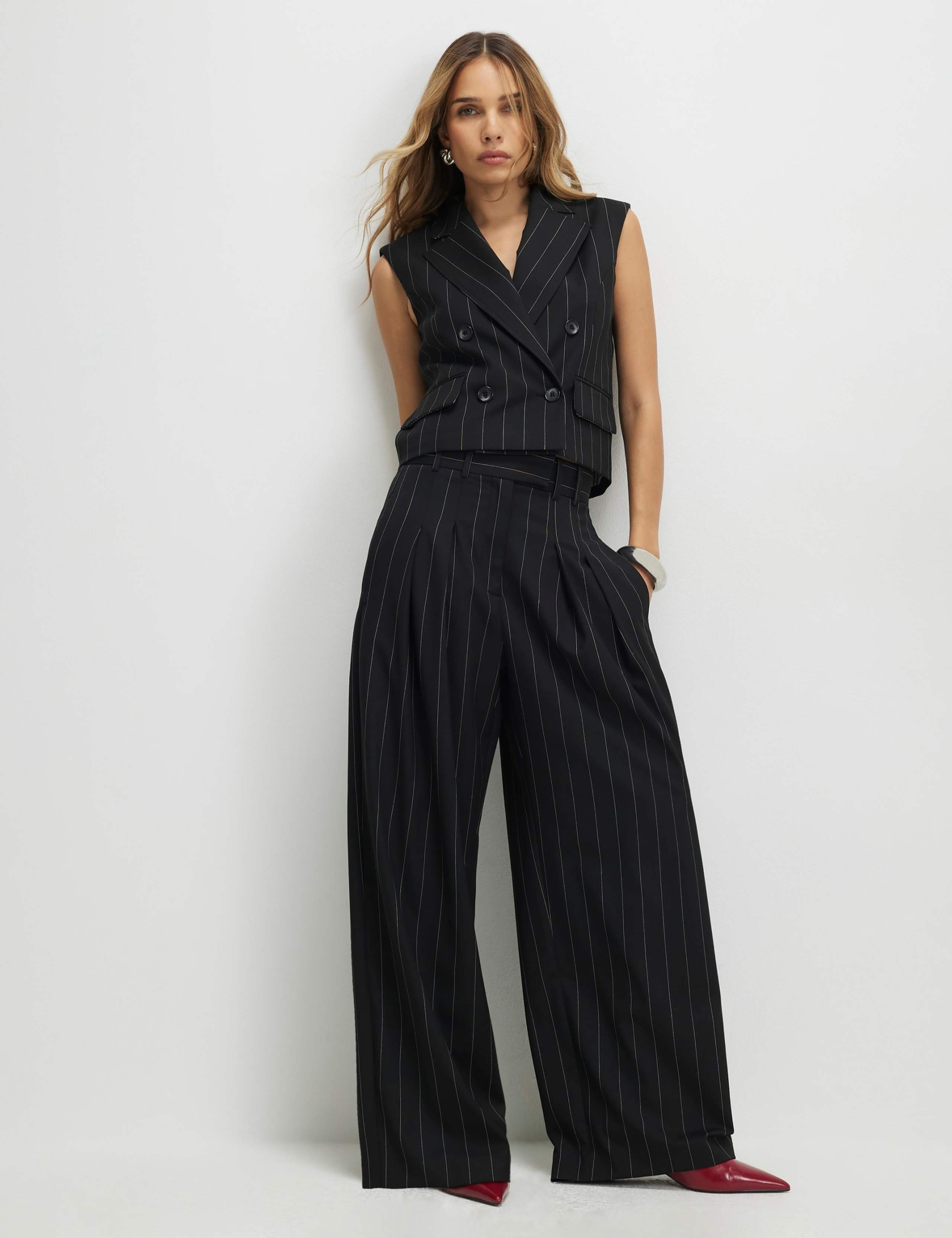 Pinstripe Wide Leg Trousers