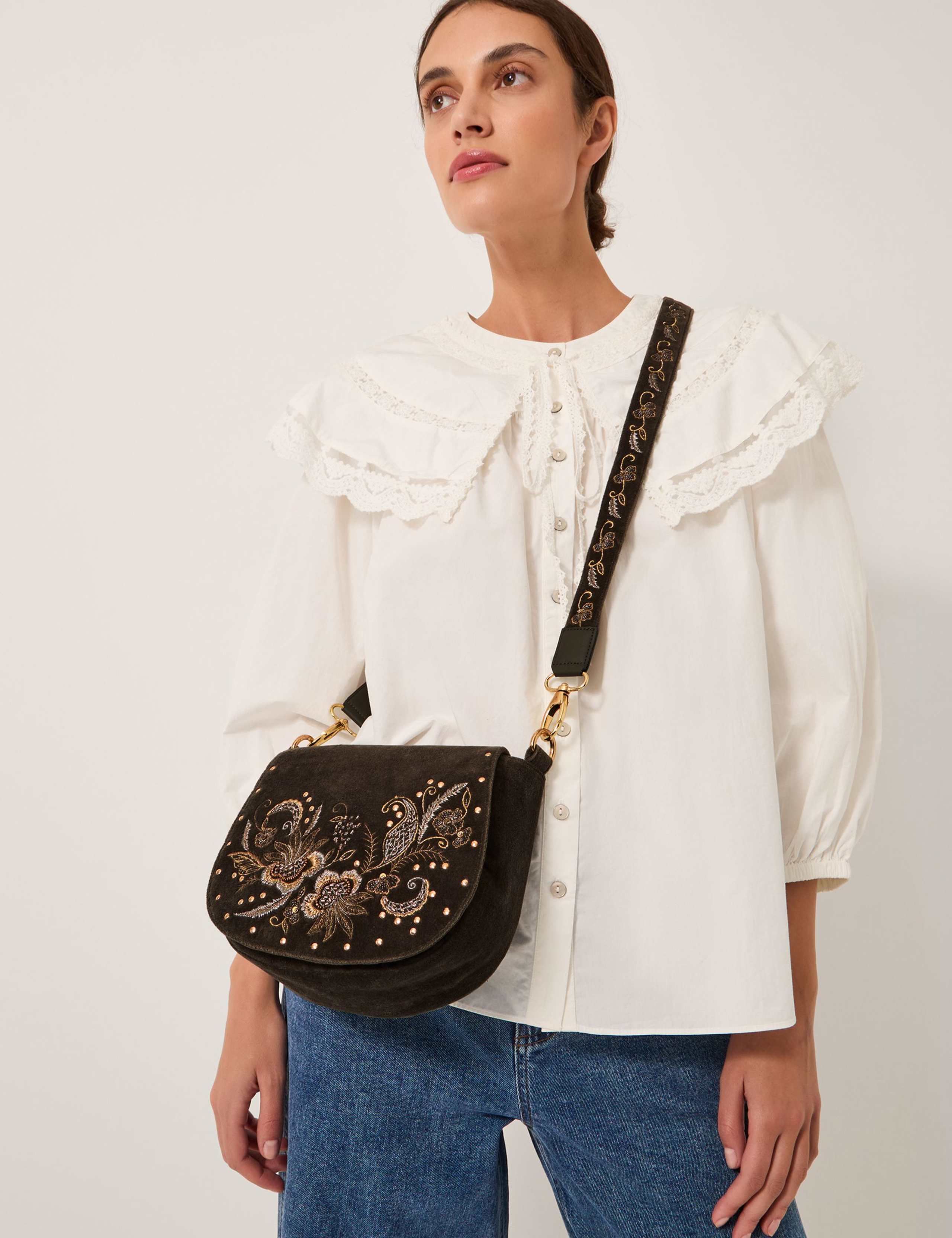 Pure Cotton Embroidered Cross Body Satchel