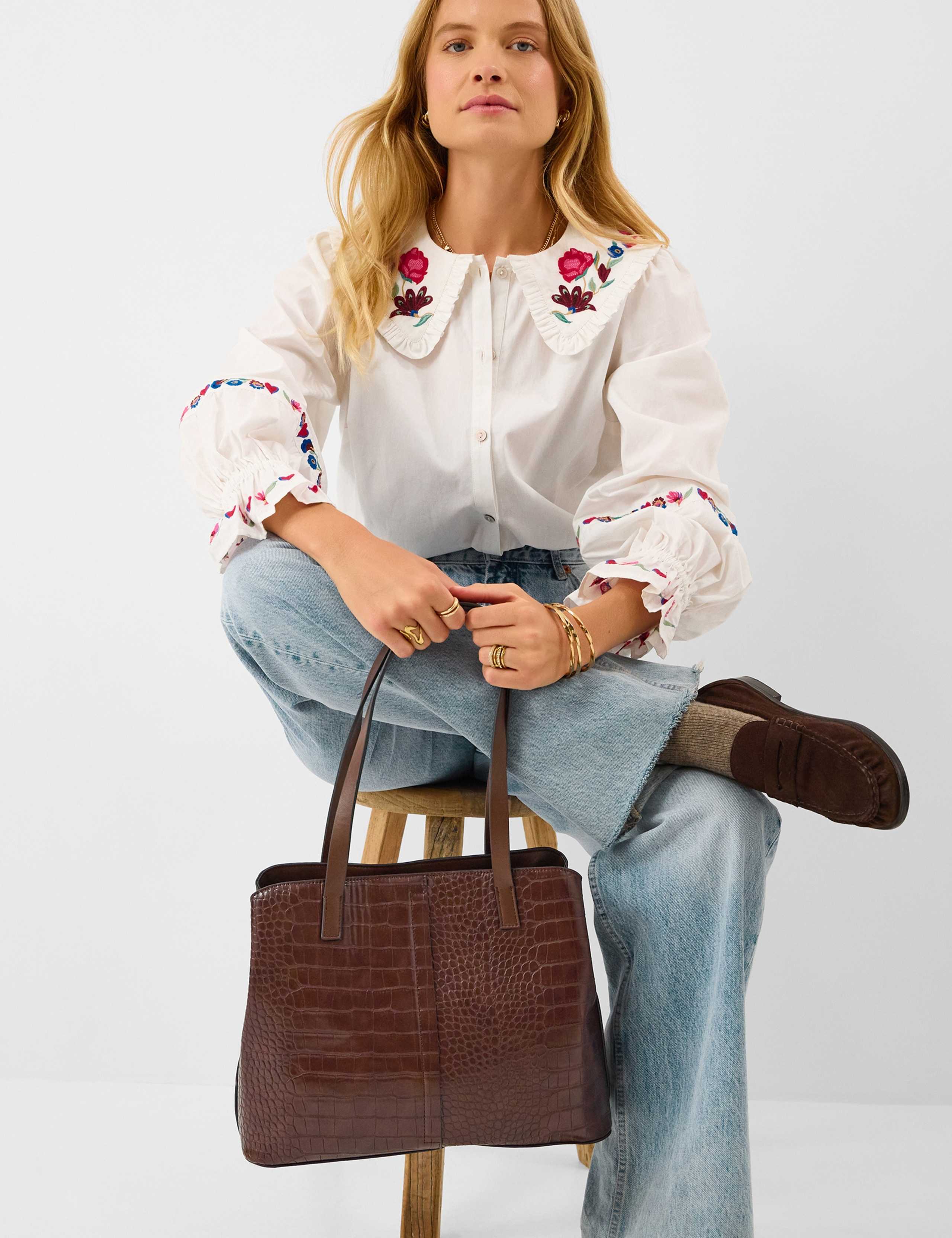 Croc Effect Faux Leather Shoulder Bag