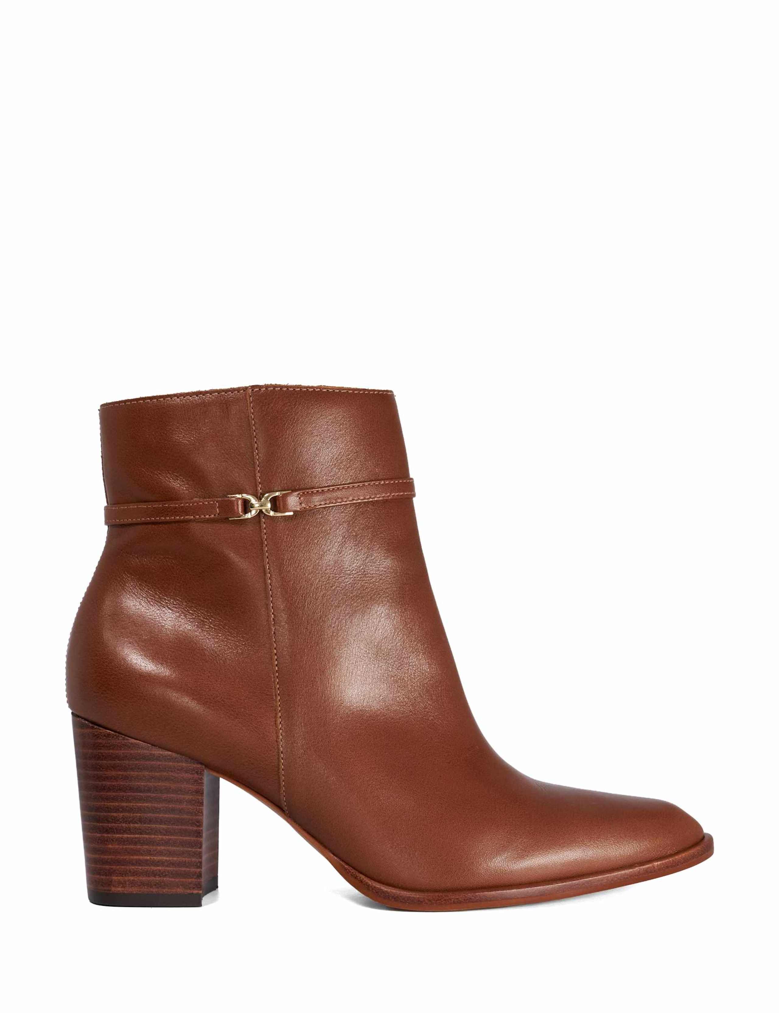 Leather Block Heel Ankle Boots