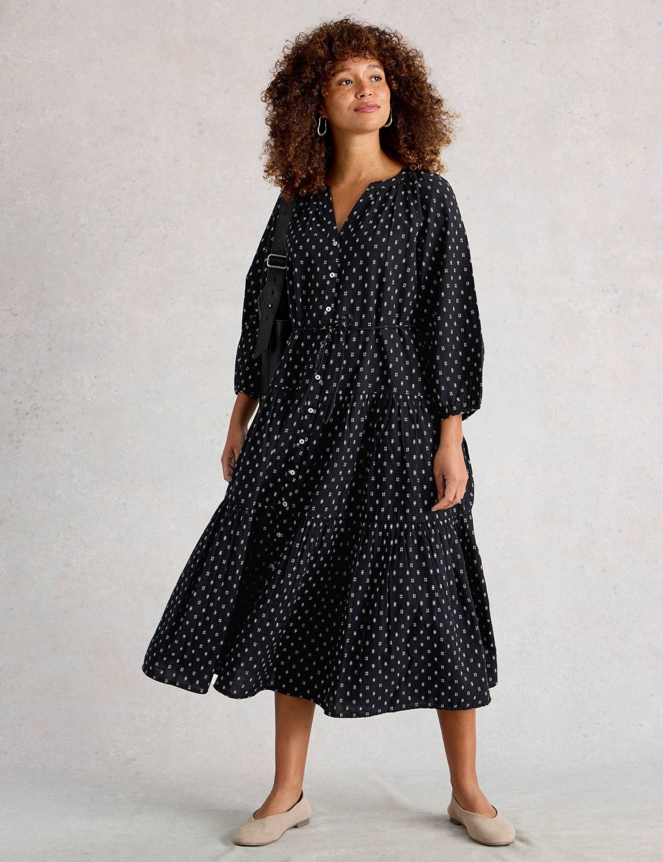 Pure Cotton Printed Midaxi Tiered Dress