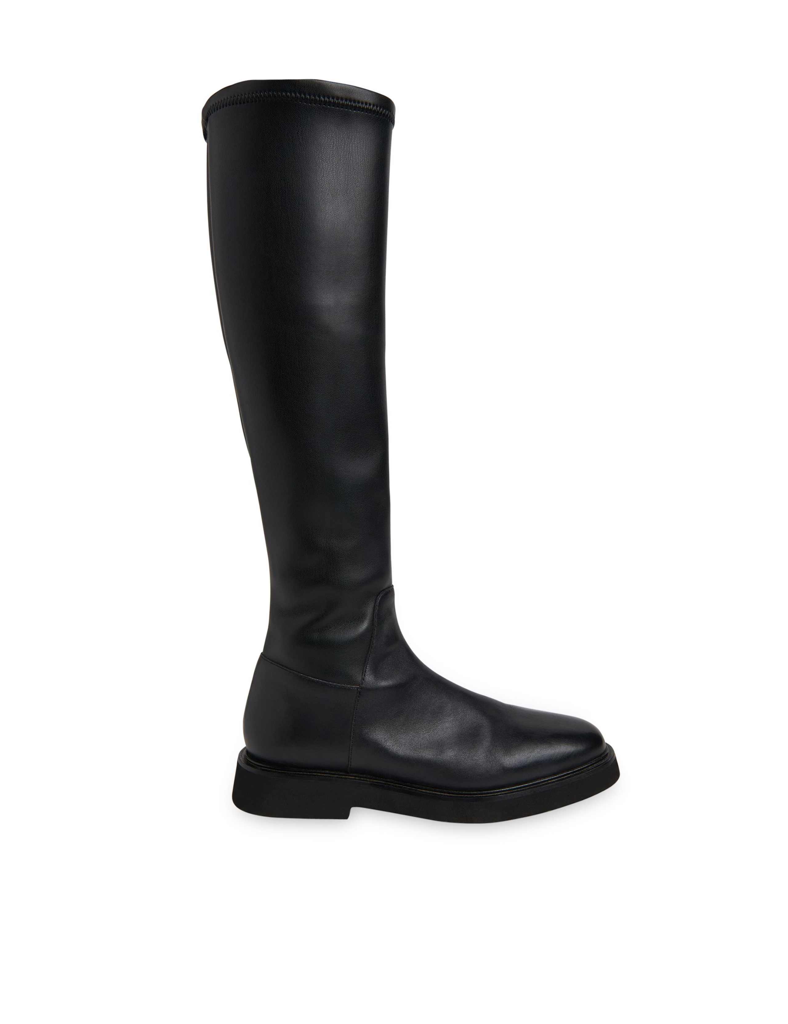 Leather Block Heel Knee High Boots
