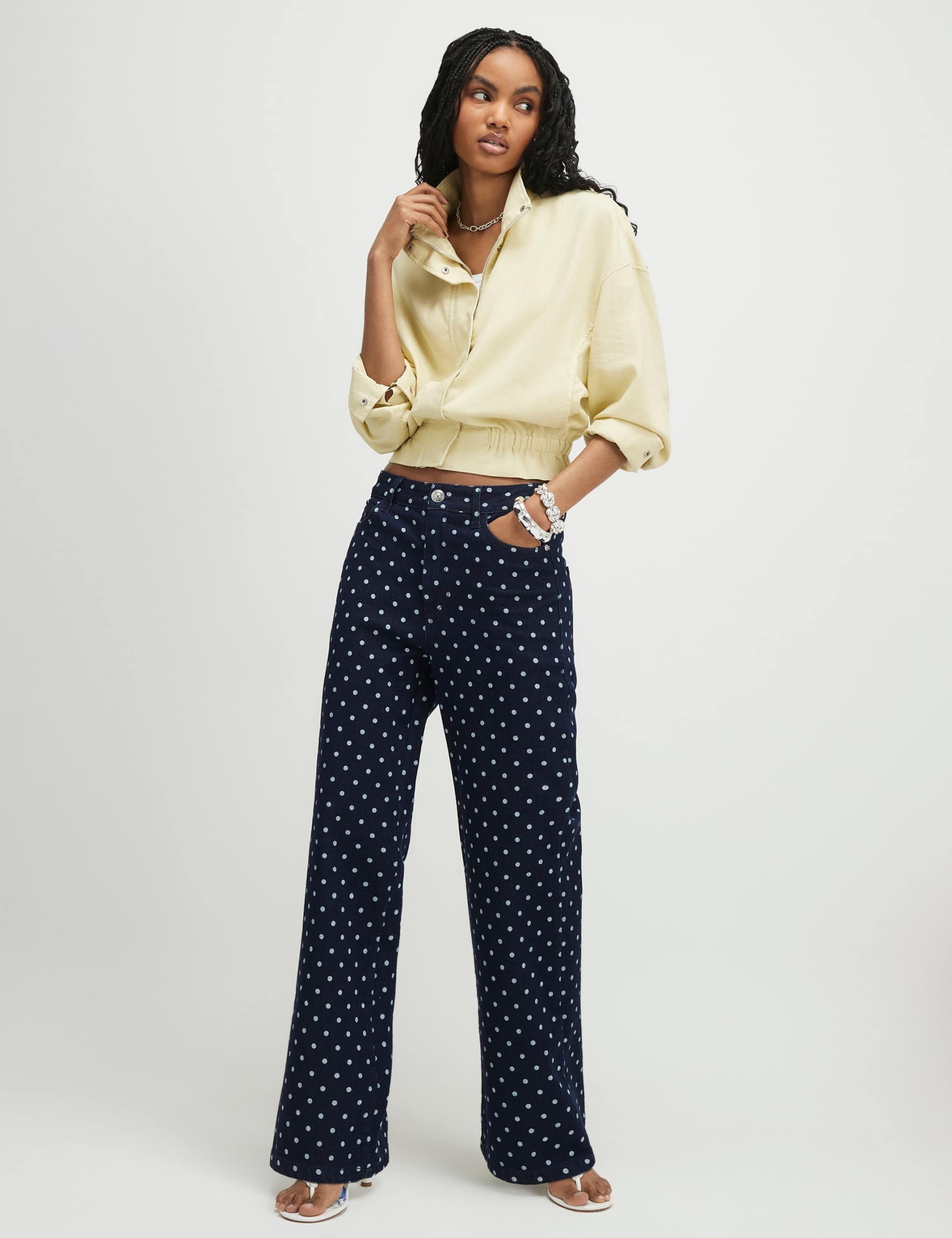 Polka Dot High Waisted Straight Leg Jeans
