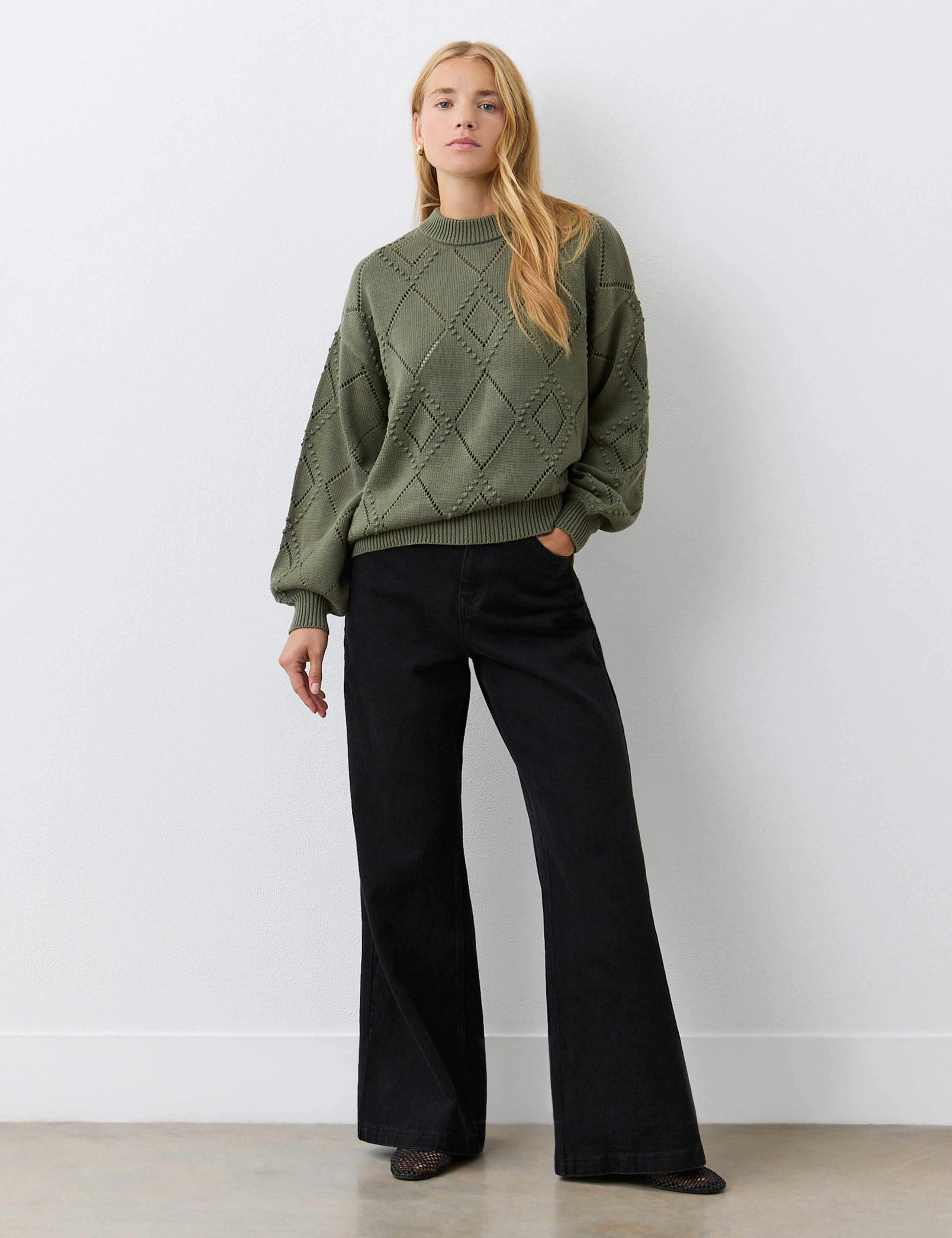 Pure Cotton Textured Diamond Pattern Jumper