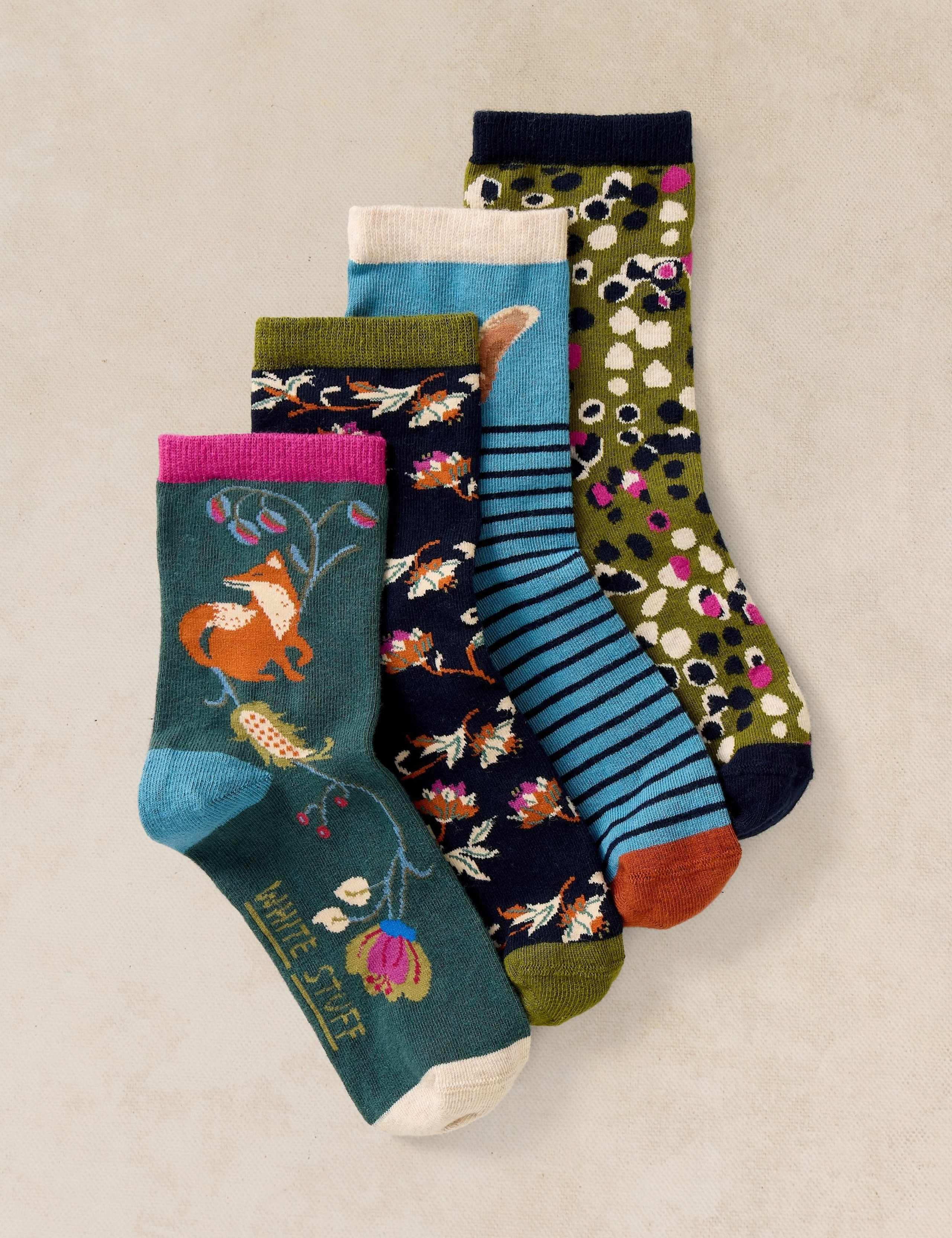 4 Pack Cotton Rich Garden Animal Socks