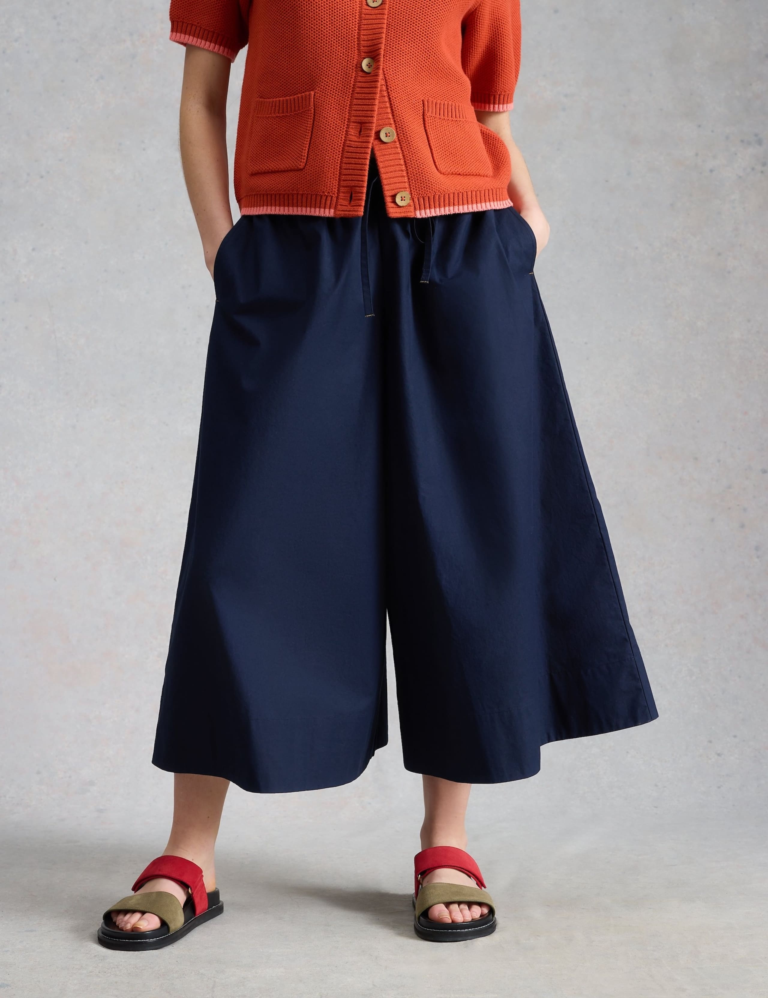 Pure Cotton Wide Leg Cropped Trousers