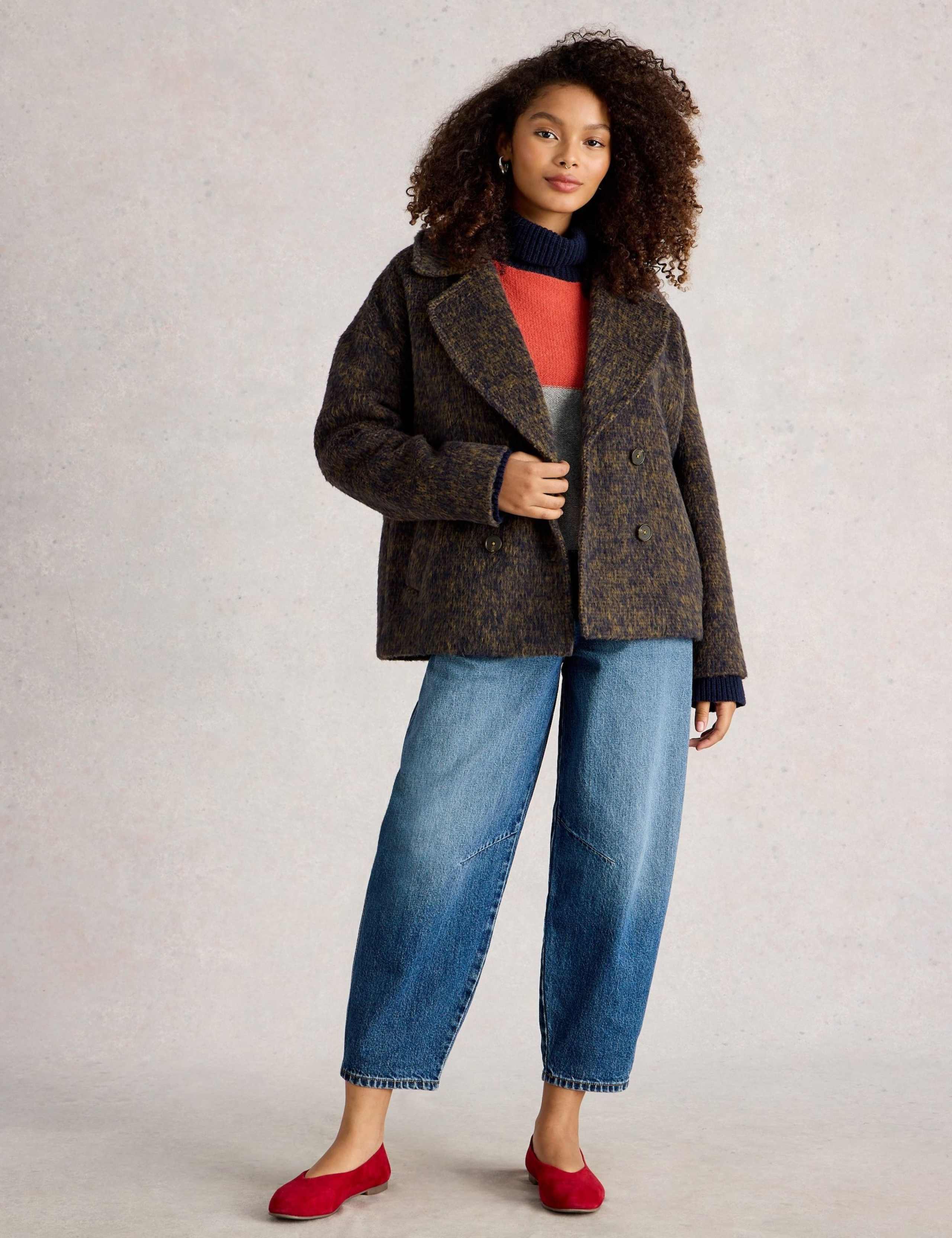 Wool Blend Speckled Double Breasted Jacket