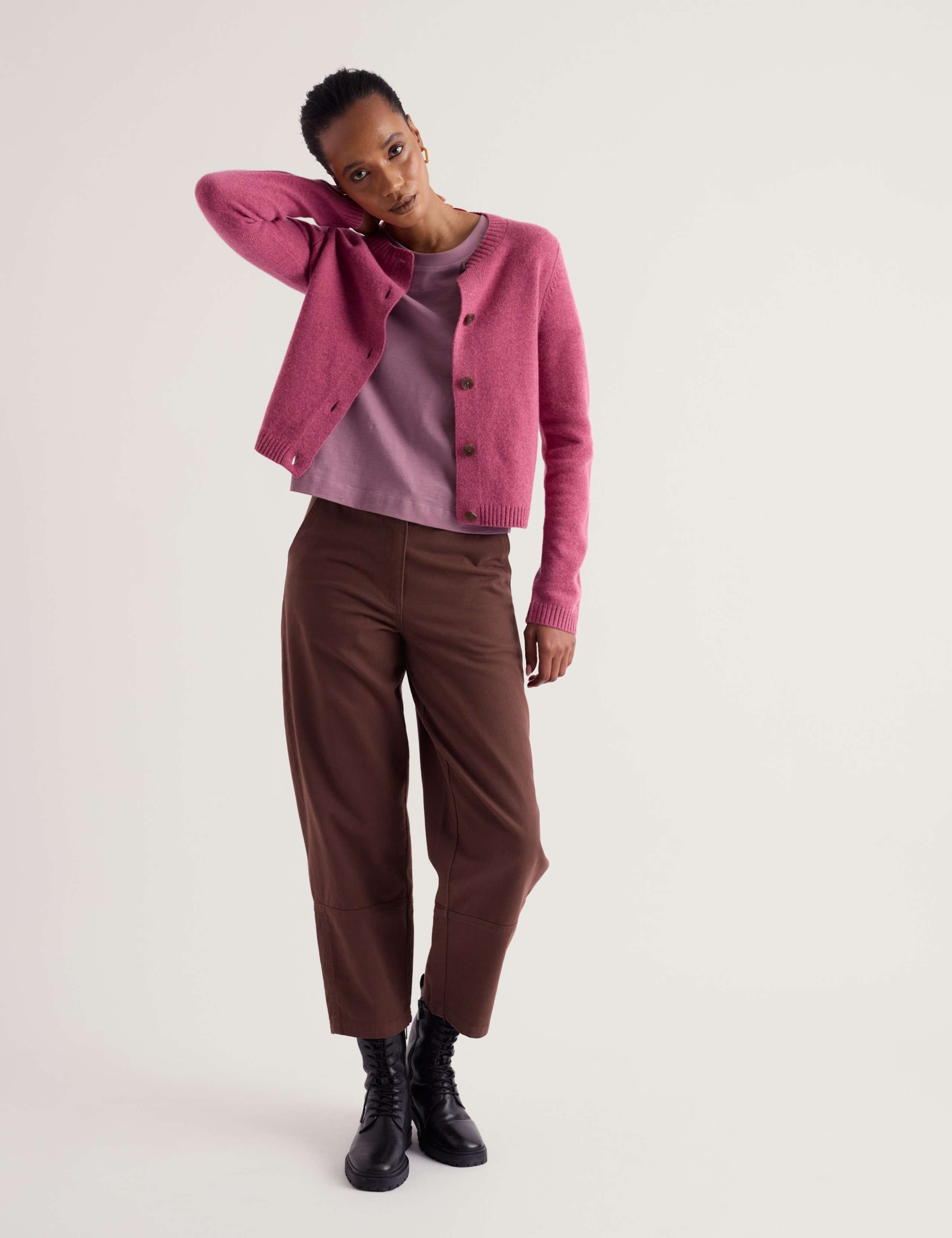 Merino Wool Rich Crew Neck Cardigan