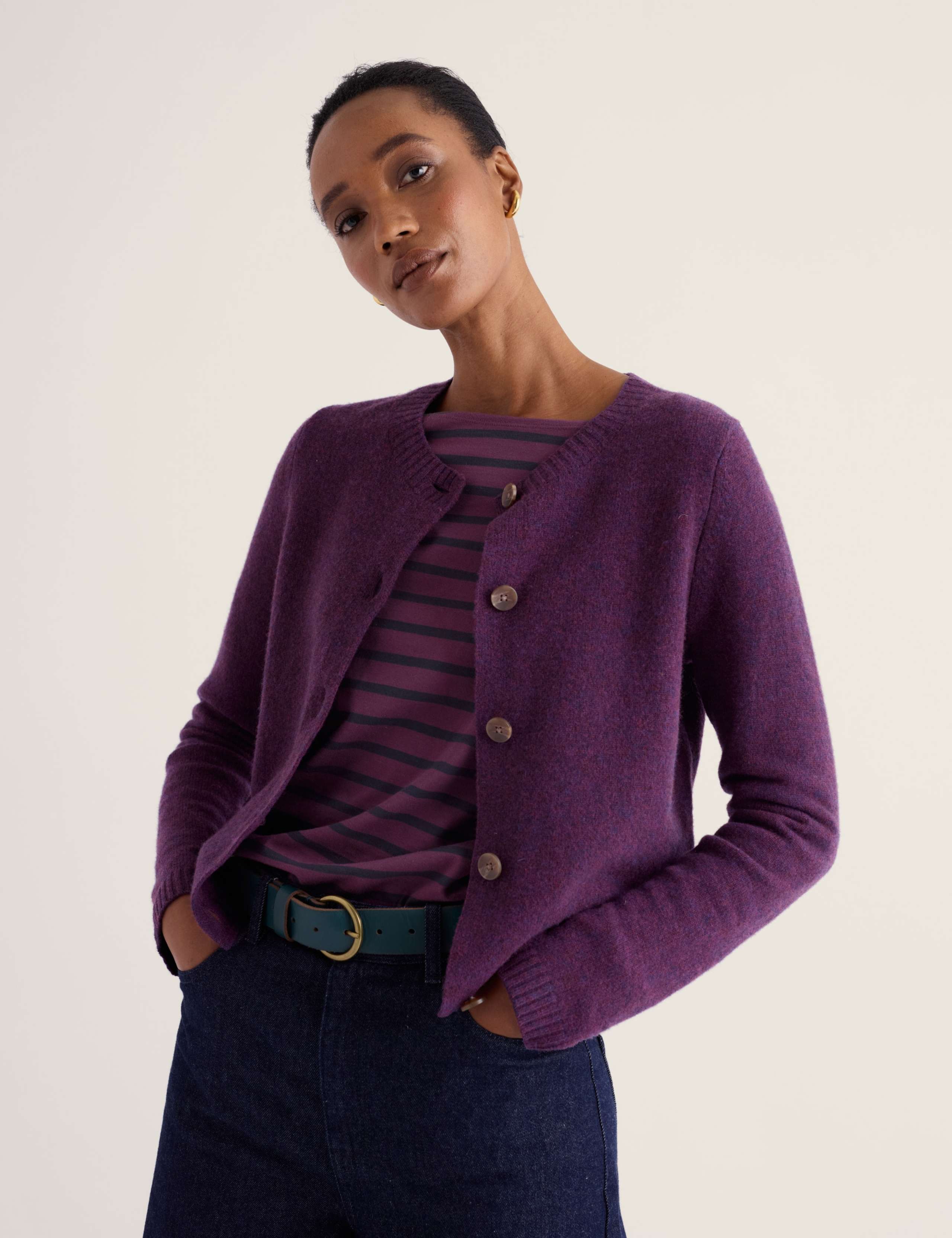 Merino Wool Rich Crew Neck Cardigan