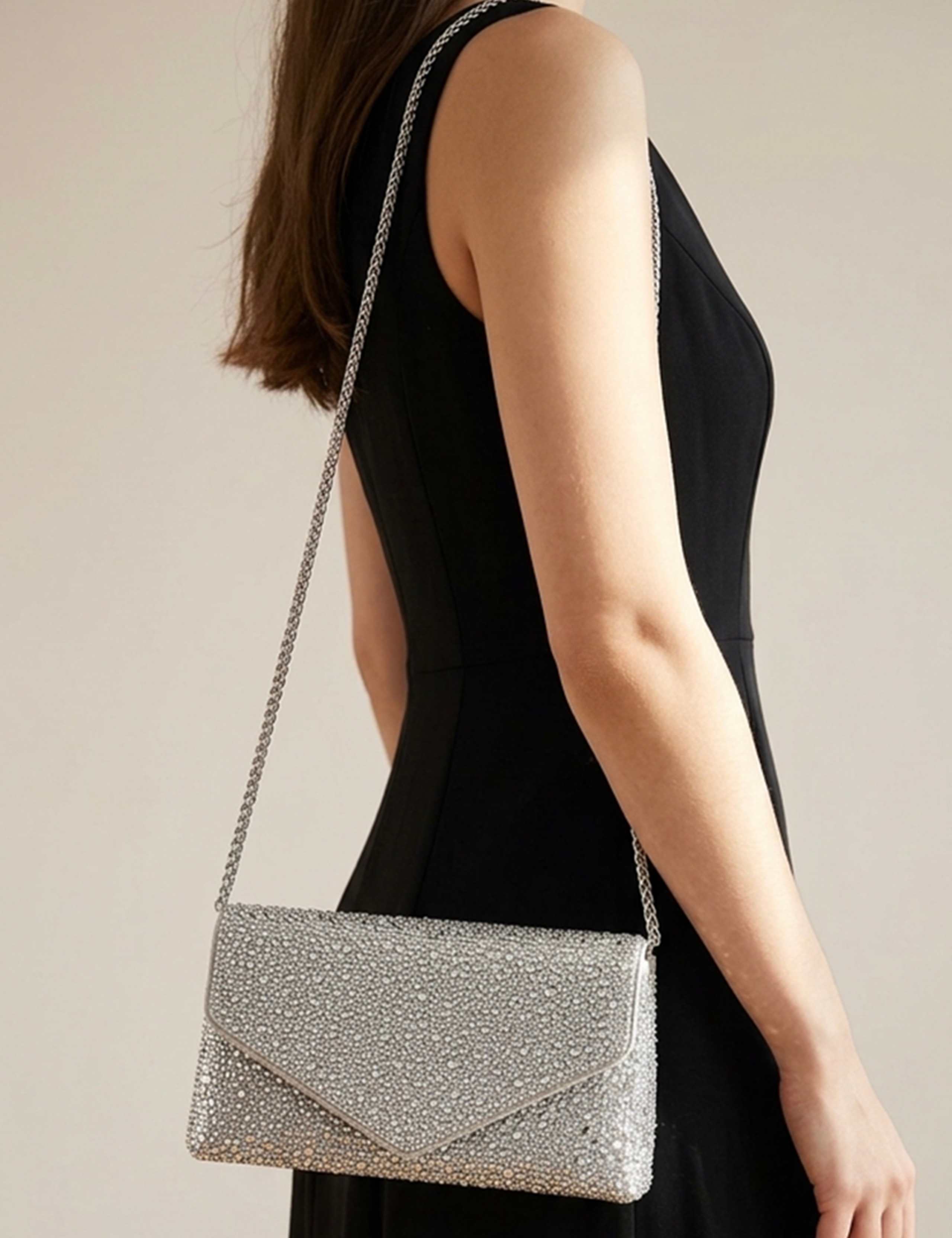 Faux Leather Embellished Clutch Bag