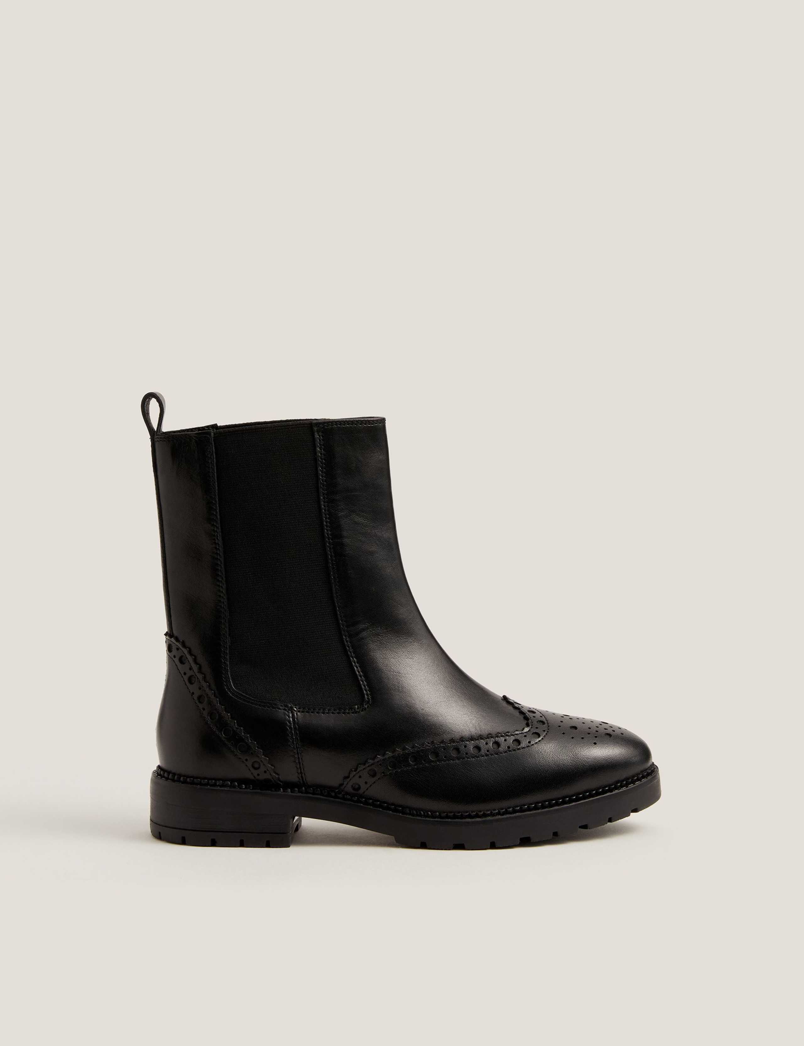 Leather Brogue Chelsea Ankle Boots