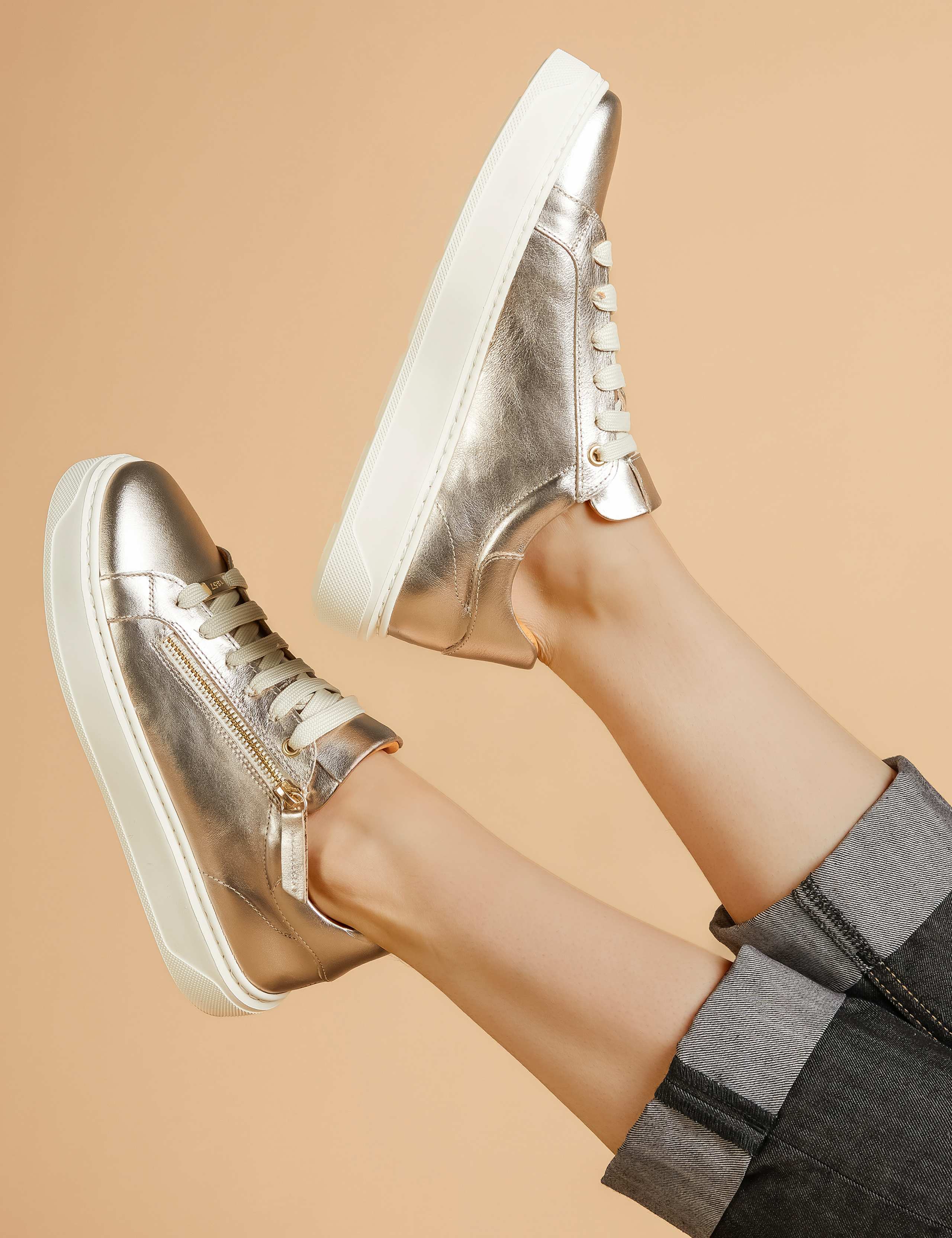 Leather Metallic Zip Chunky Trainers