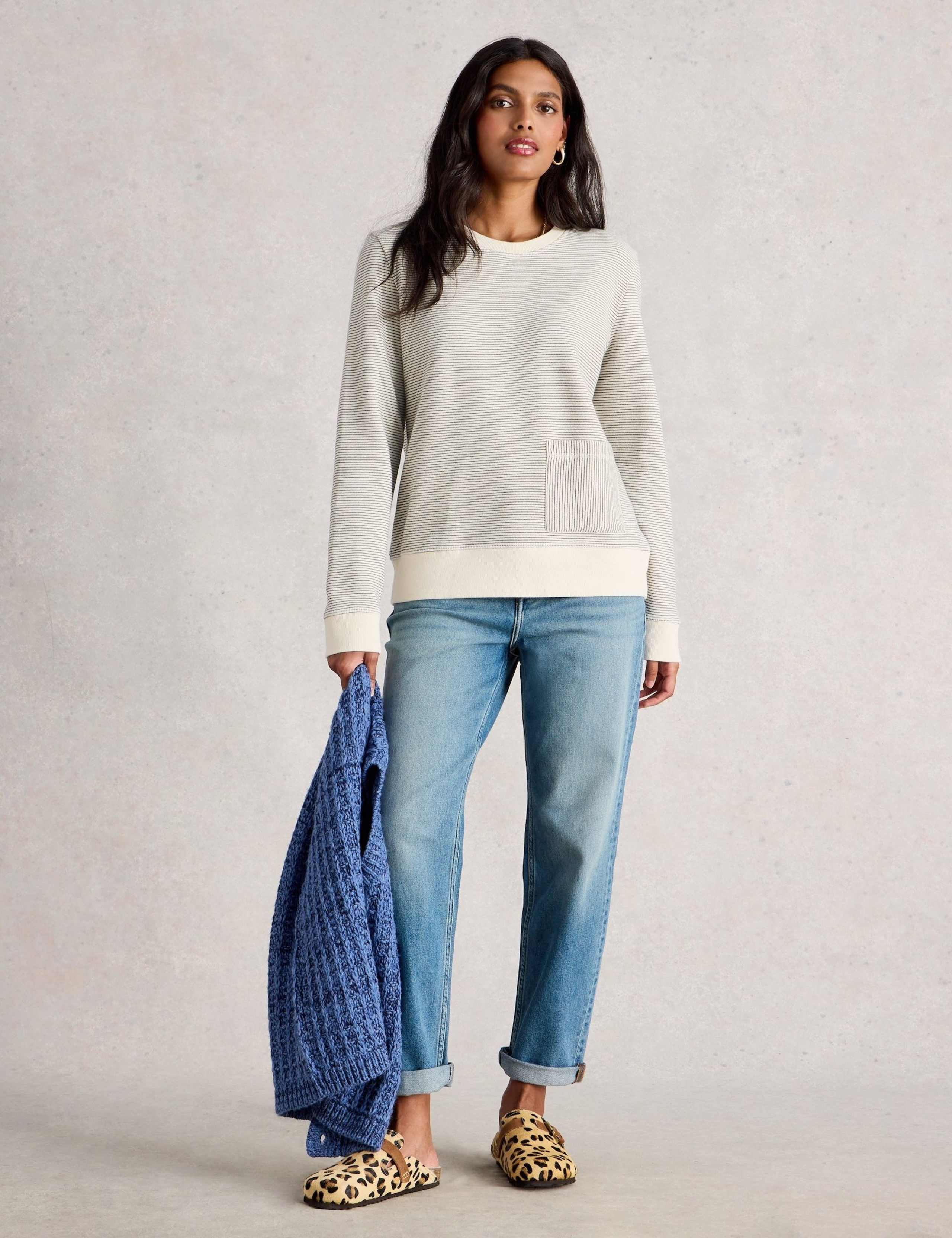 Pure Cotton Stripe Crew Neck Sweatshirt