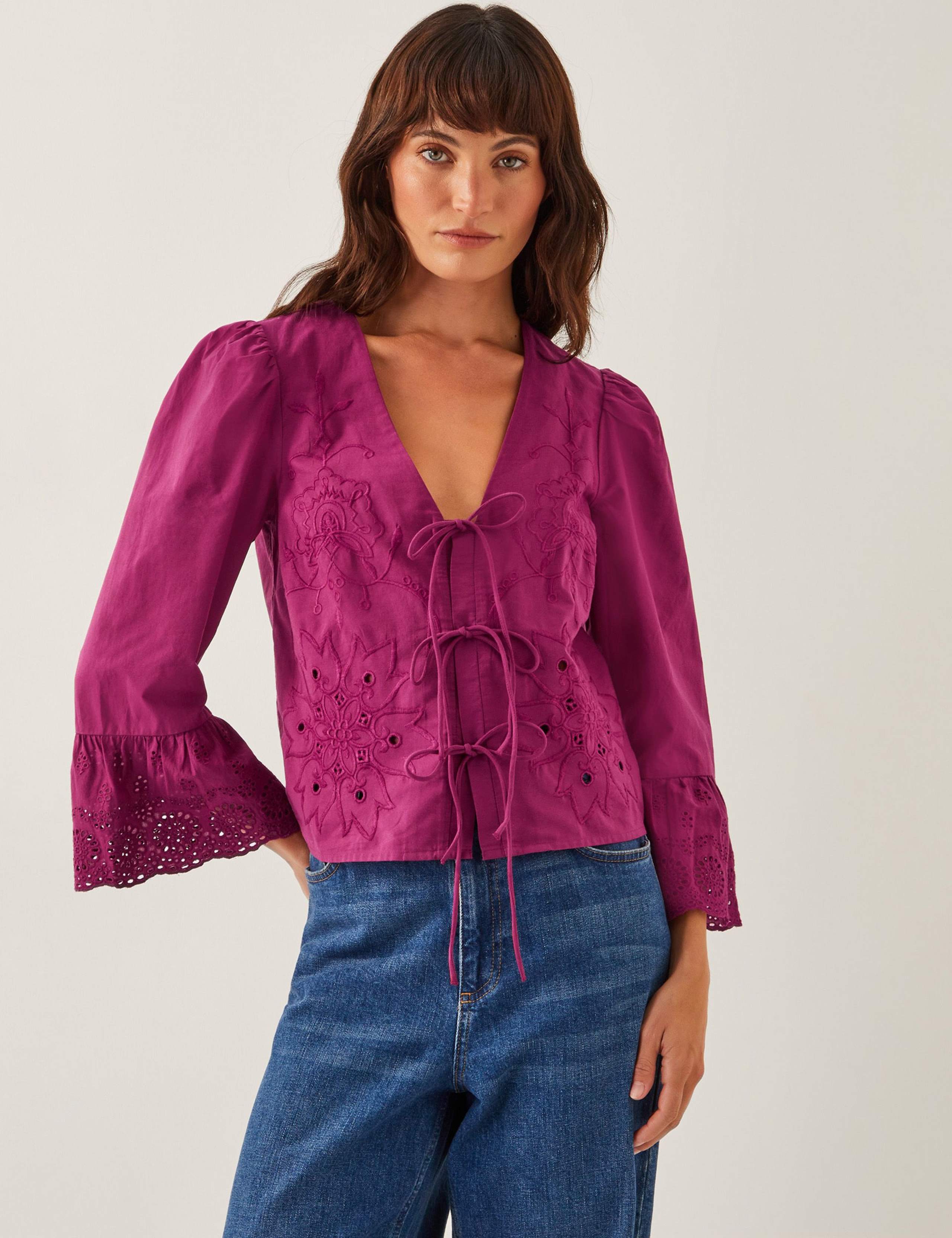Pure Cotton Saoirse Broderie Tie Fastening Blouse
