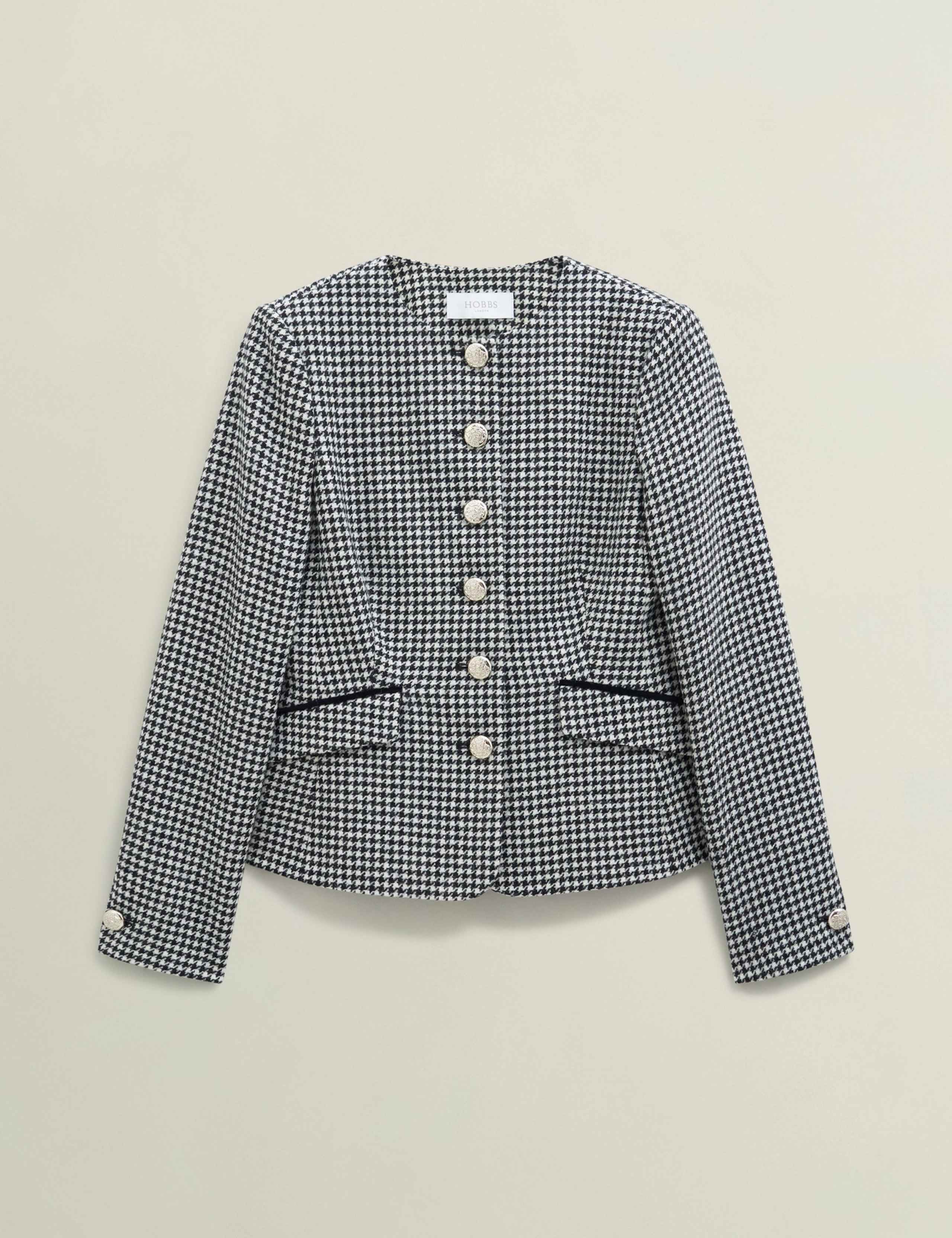 Pure Wool Checked Collarless Jacket