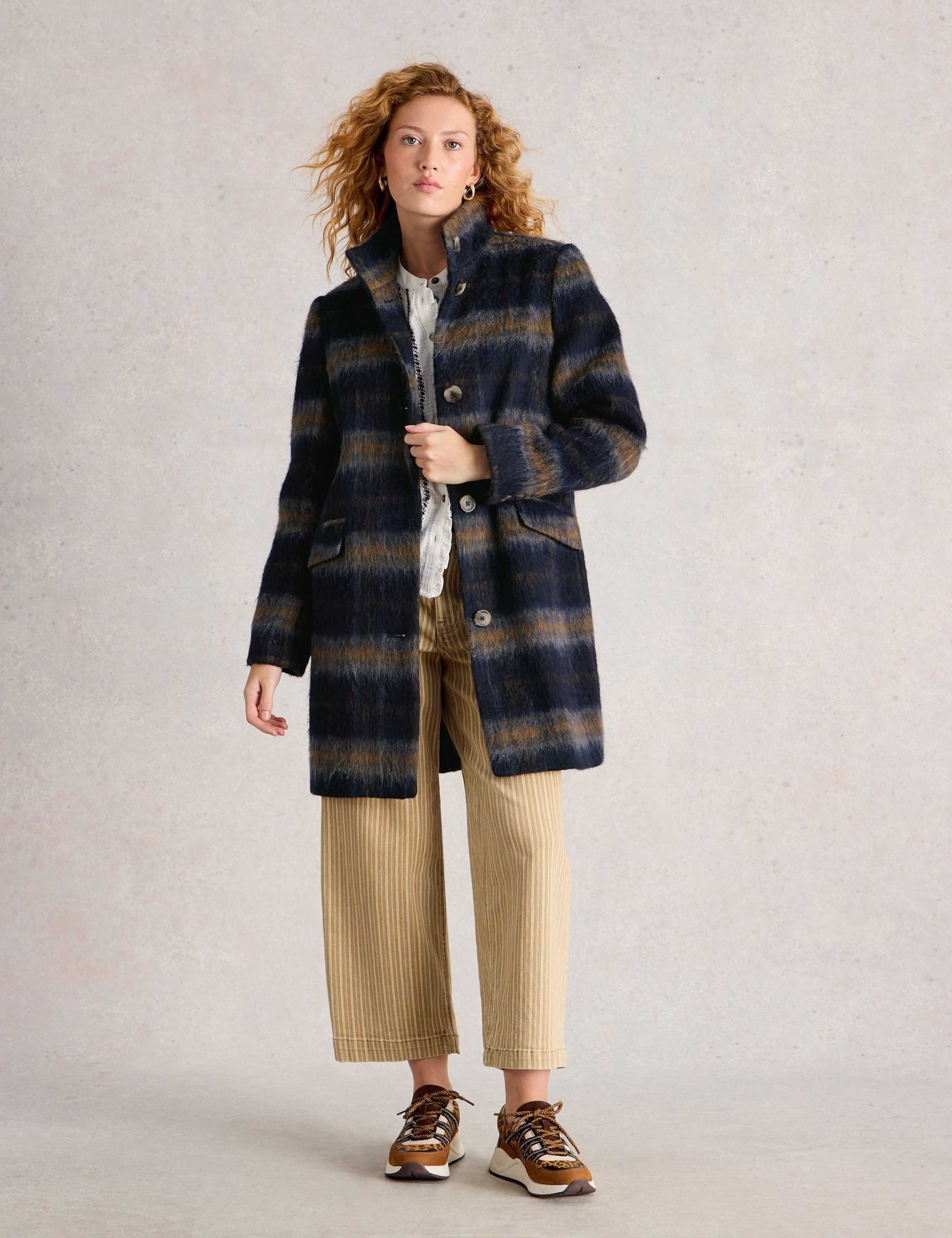 Checked Wool Blend Overcoat