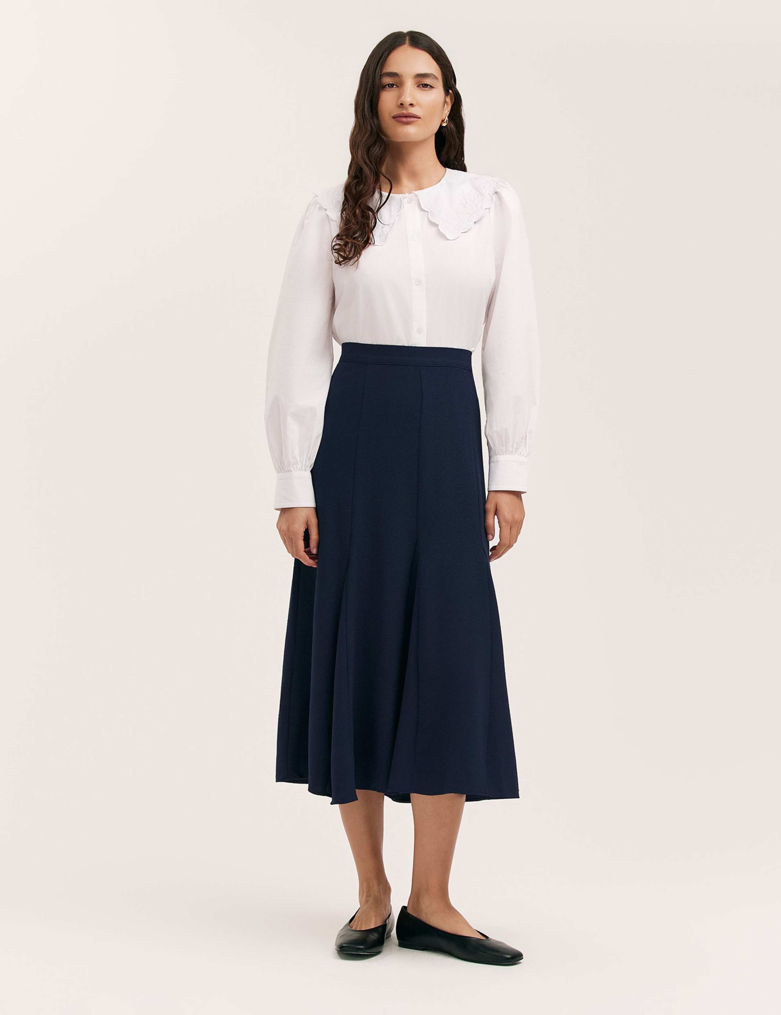 Crepe Pleated Midi Skirt