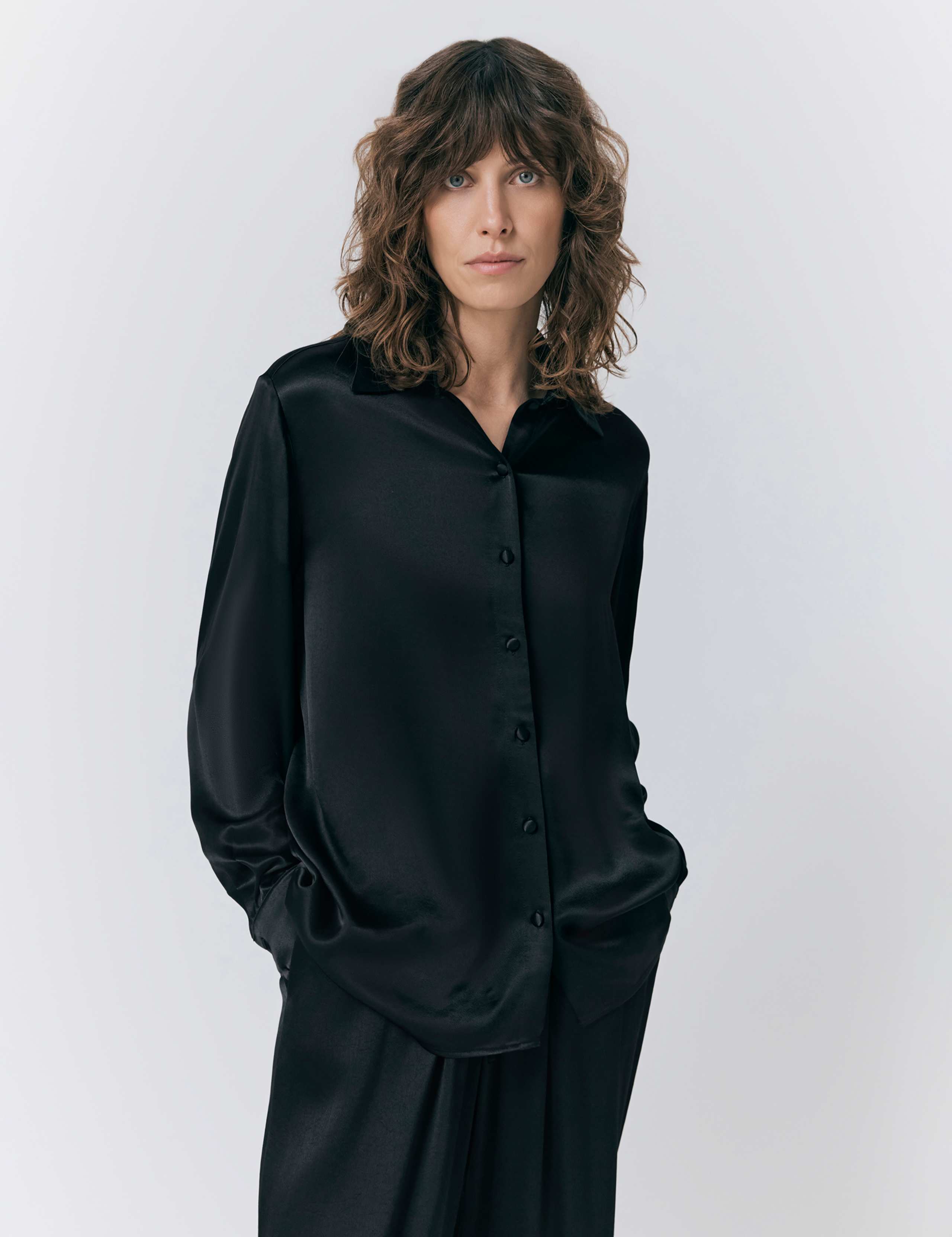 Satin Collared Button Through Shirt