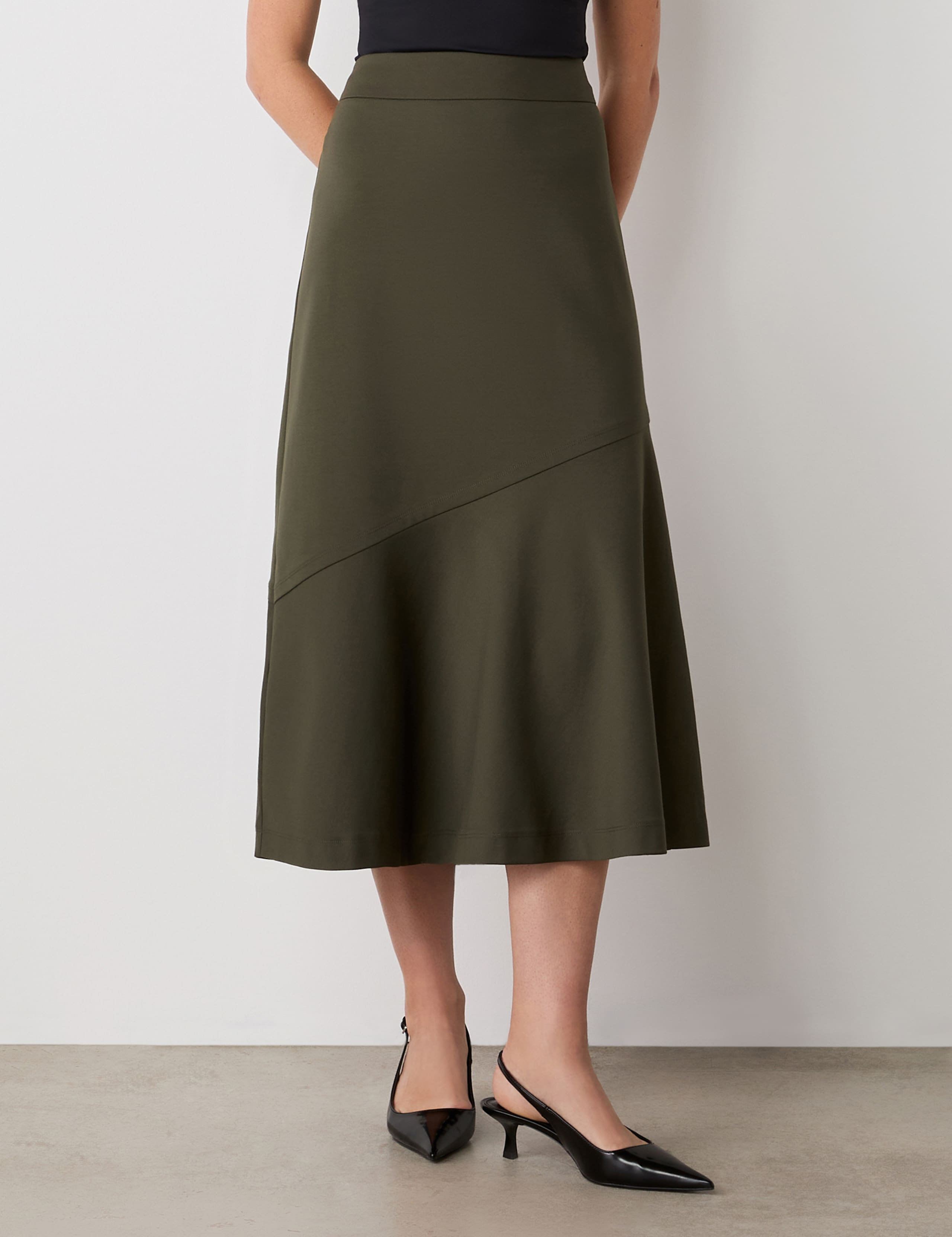 Ponte Jersey A-Line Midi Skirt