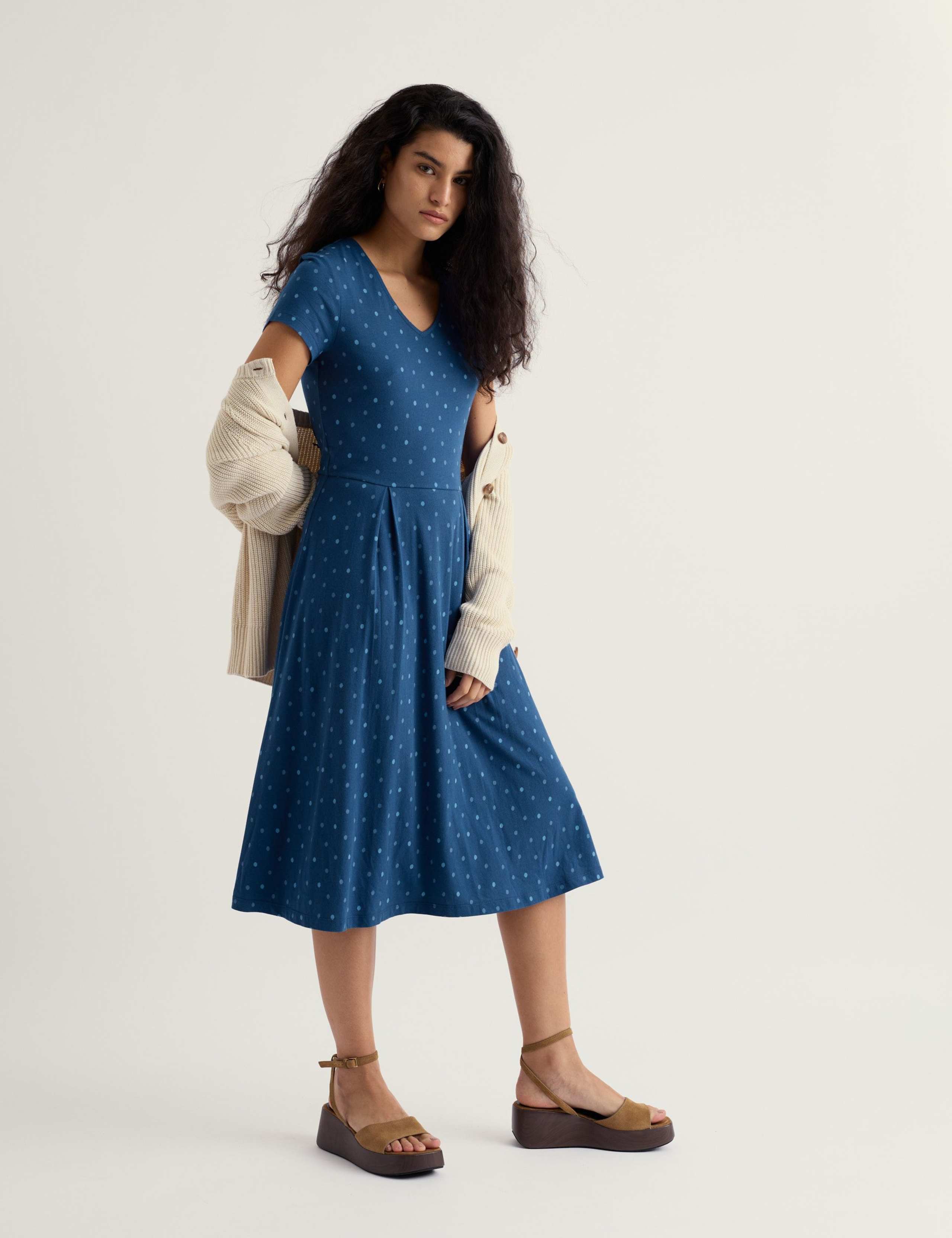 Cotton Rich Polka Dot Knee Length Skater Dress