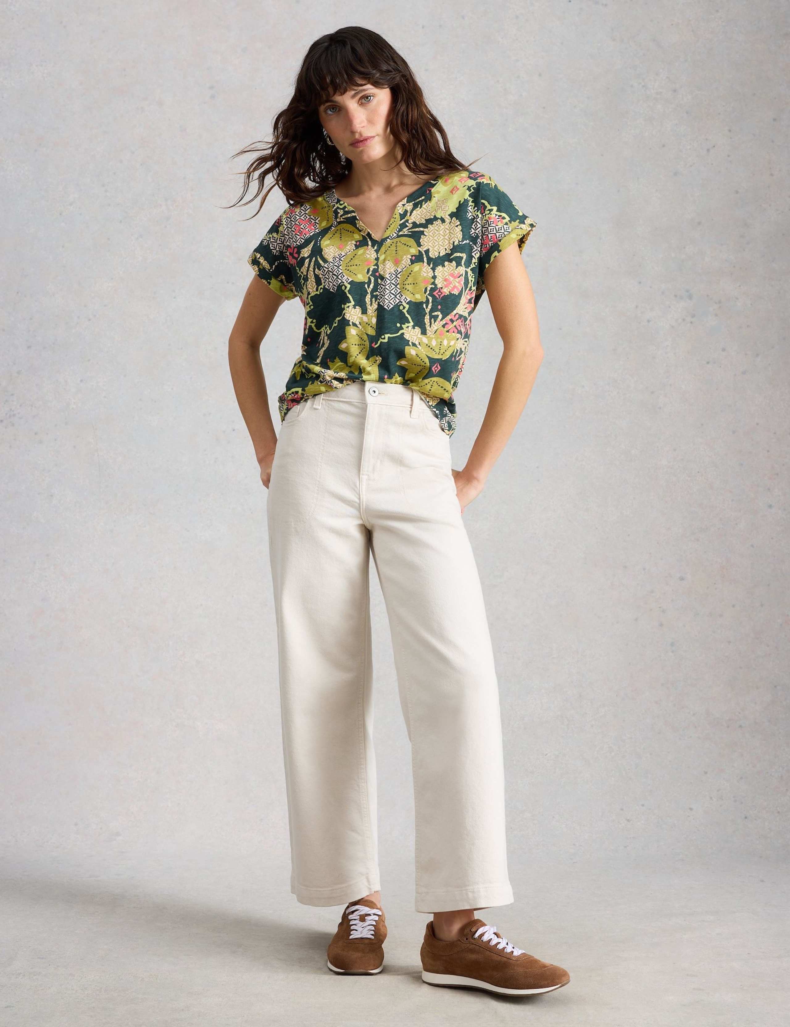 Pure Cotton Printed Notch Neck T-Shirt