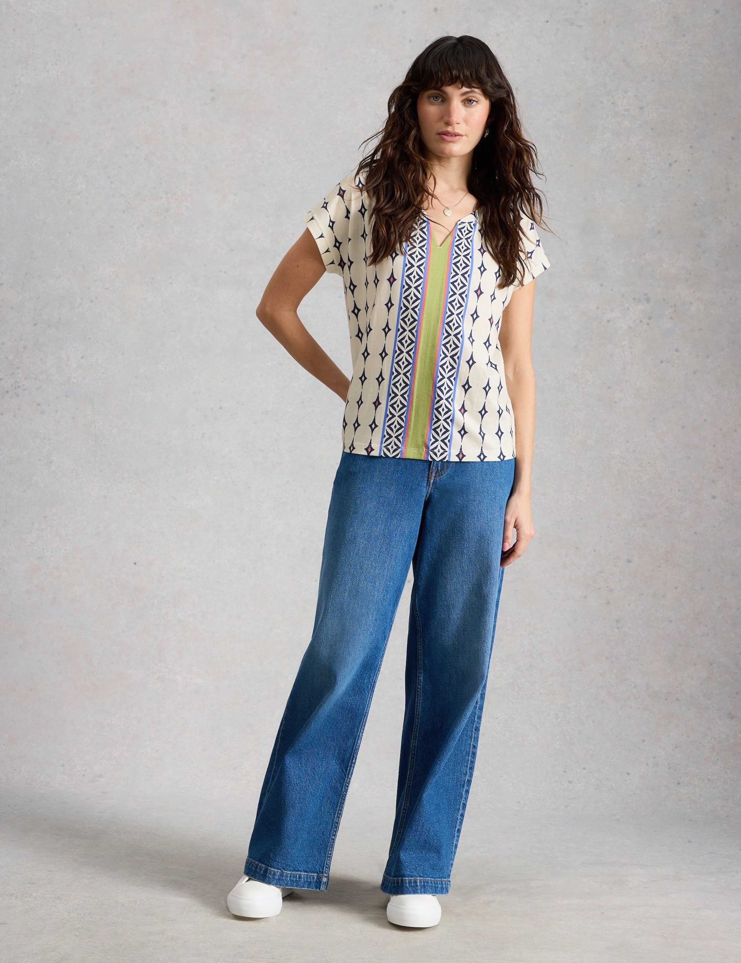 Pure Cotton Printed Notch Neck T-Shirt