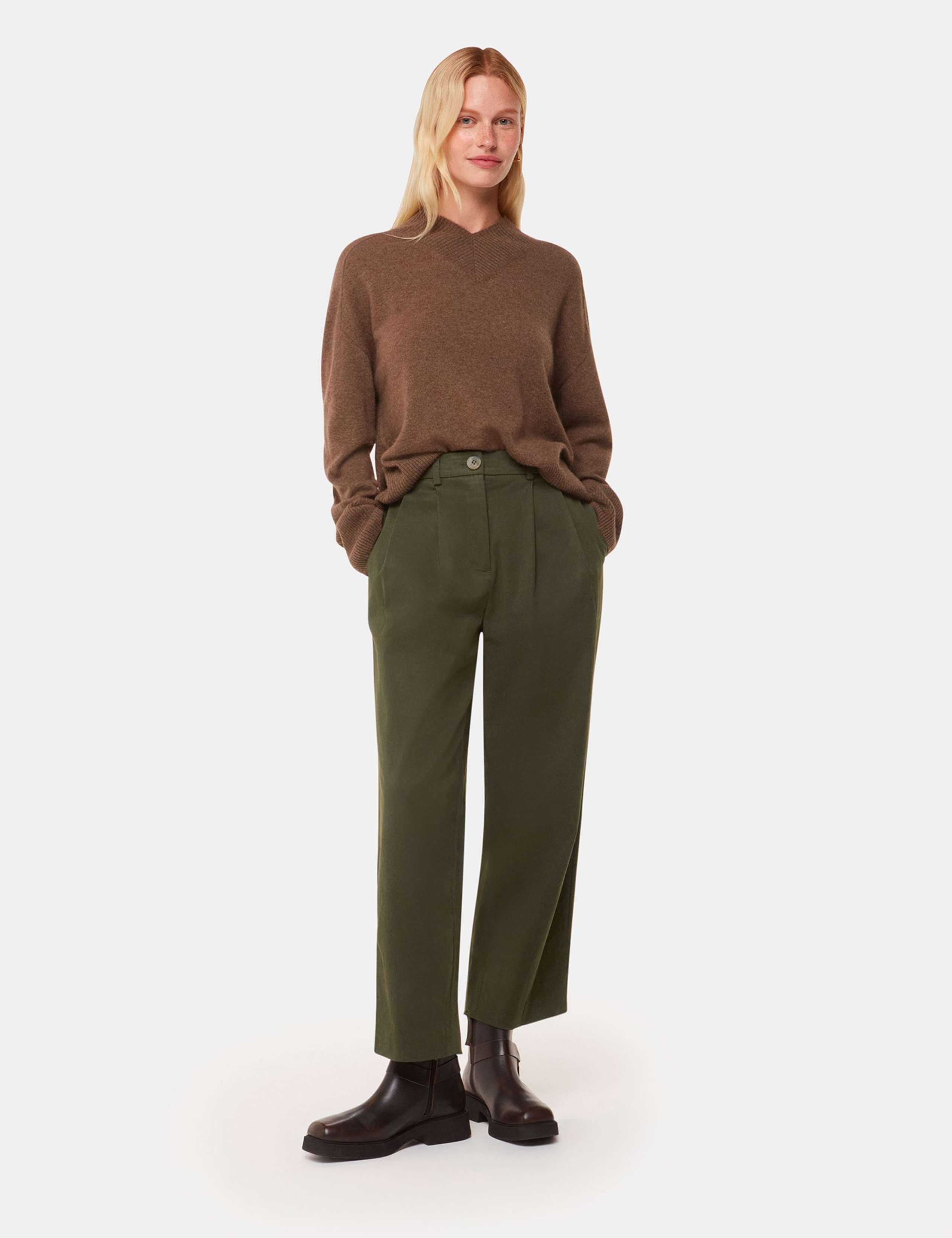 Lyocell Rich Barrel Leg Ankle Grazer Trousers