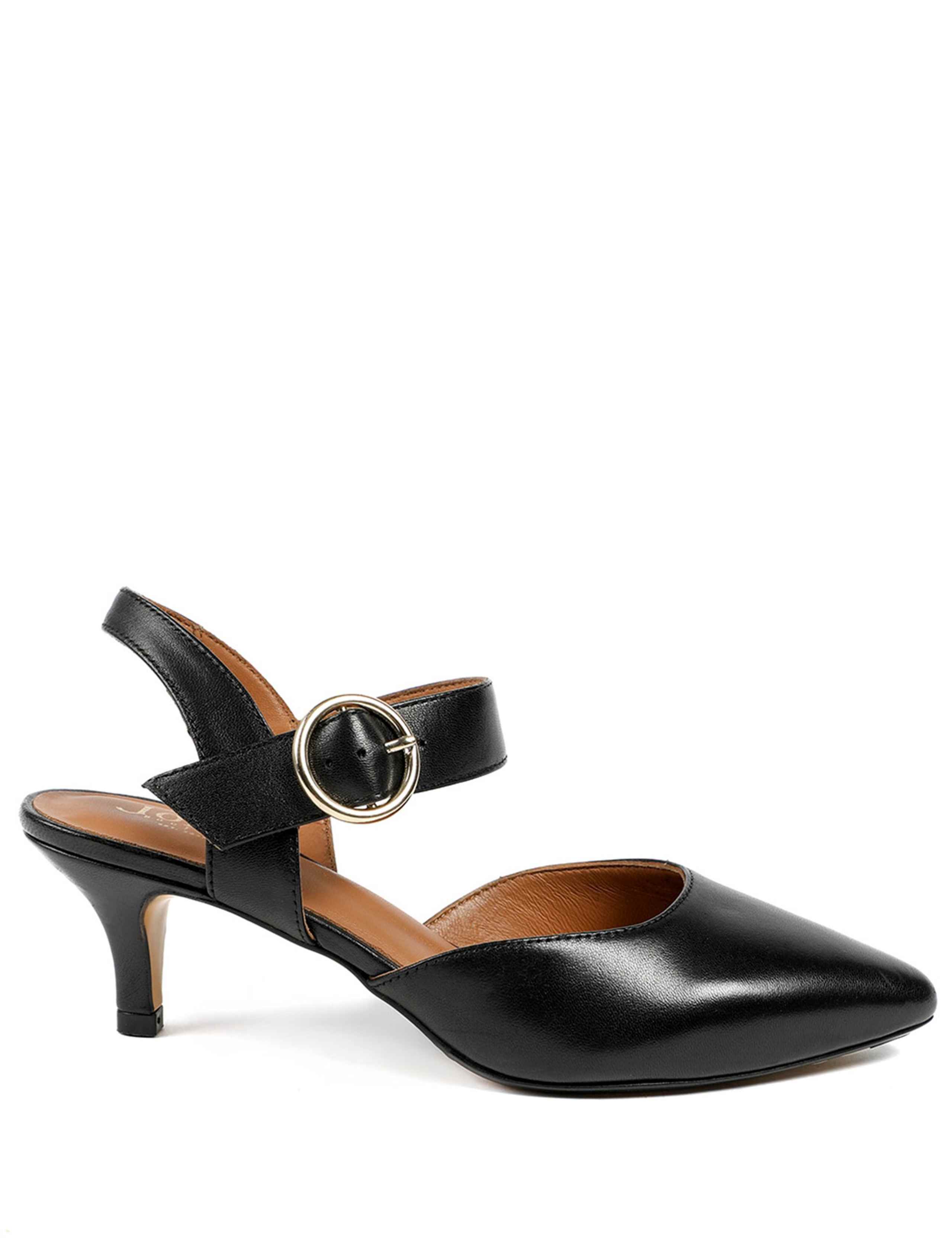 Leather Buckle Kitten Heel Court Shoes