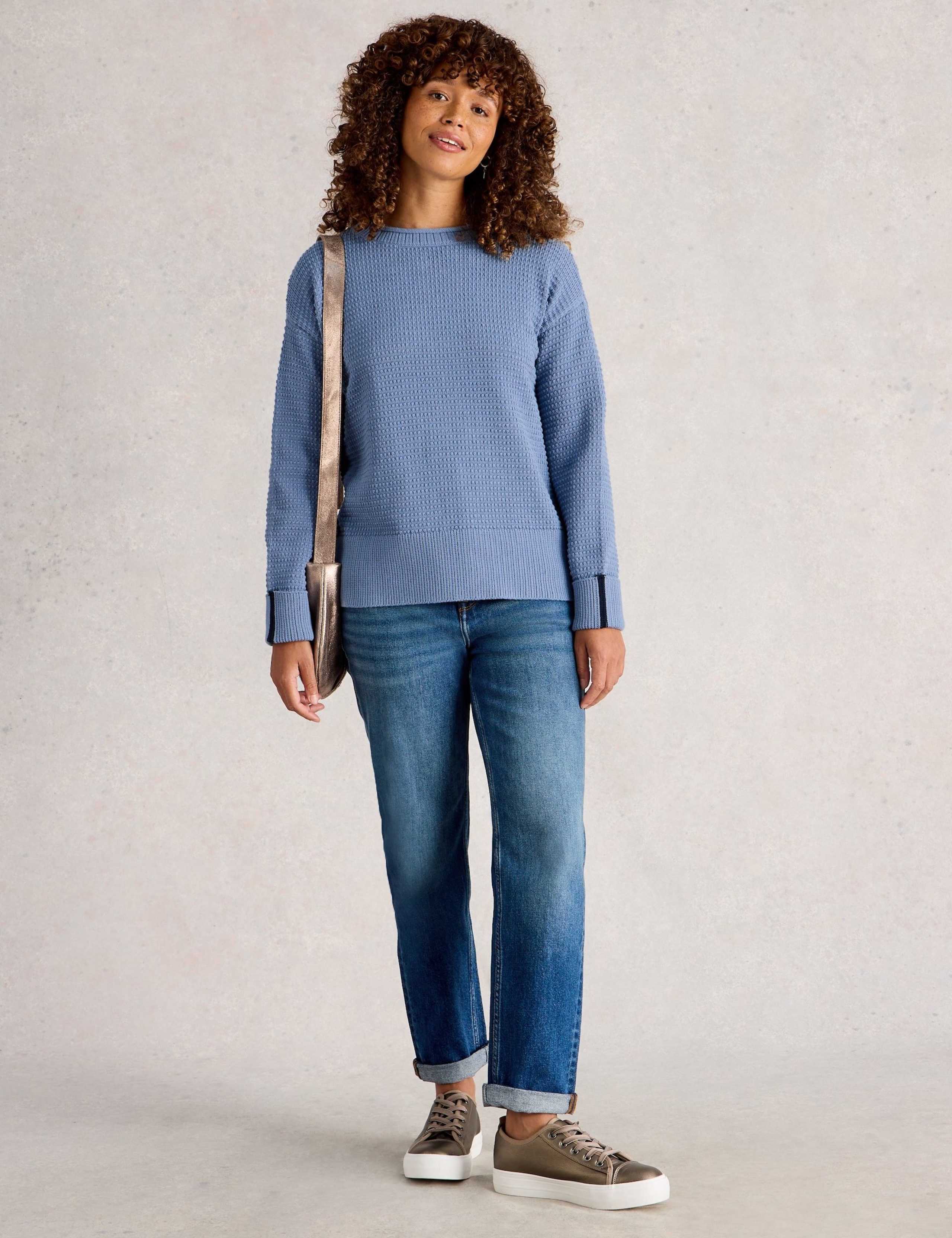 Pure Cotton Textured Round Neck Jumper