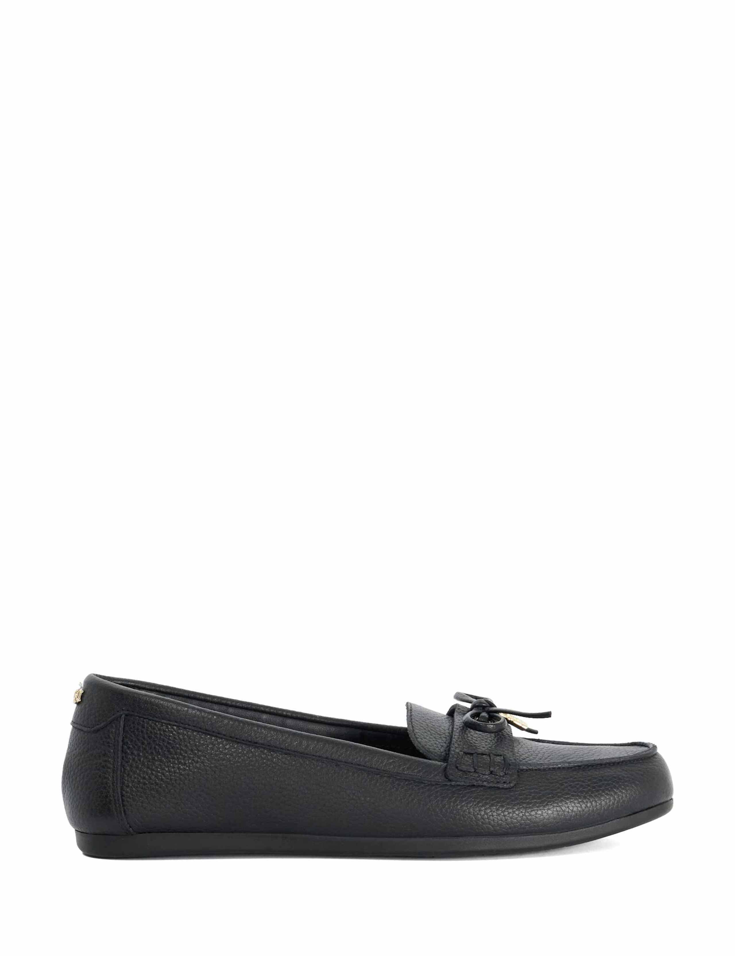 Leather Bow Flat Loafers