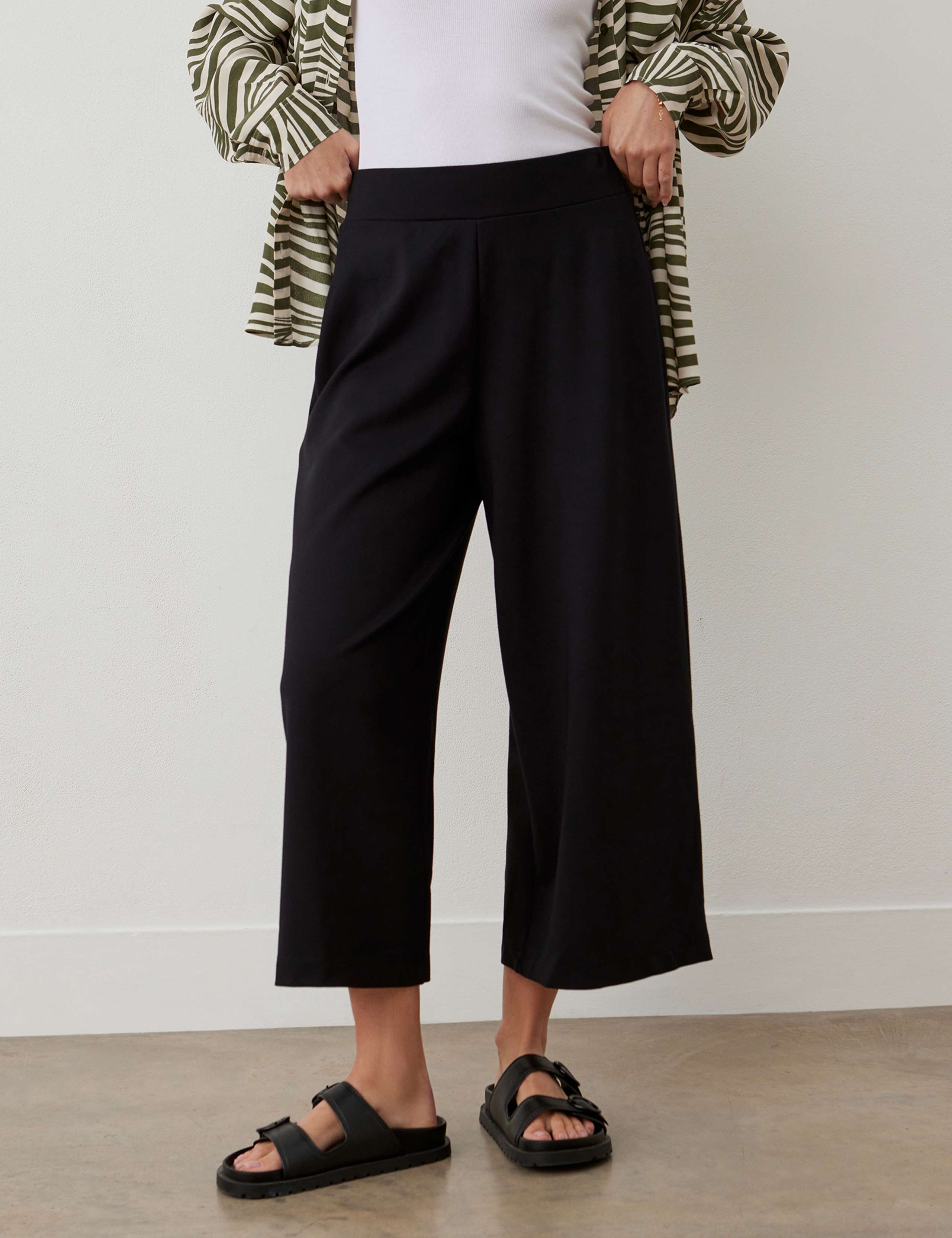 Ponte Jersey Wide Leg Cropped Trousers