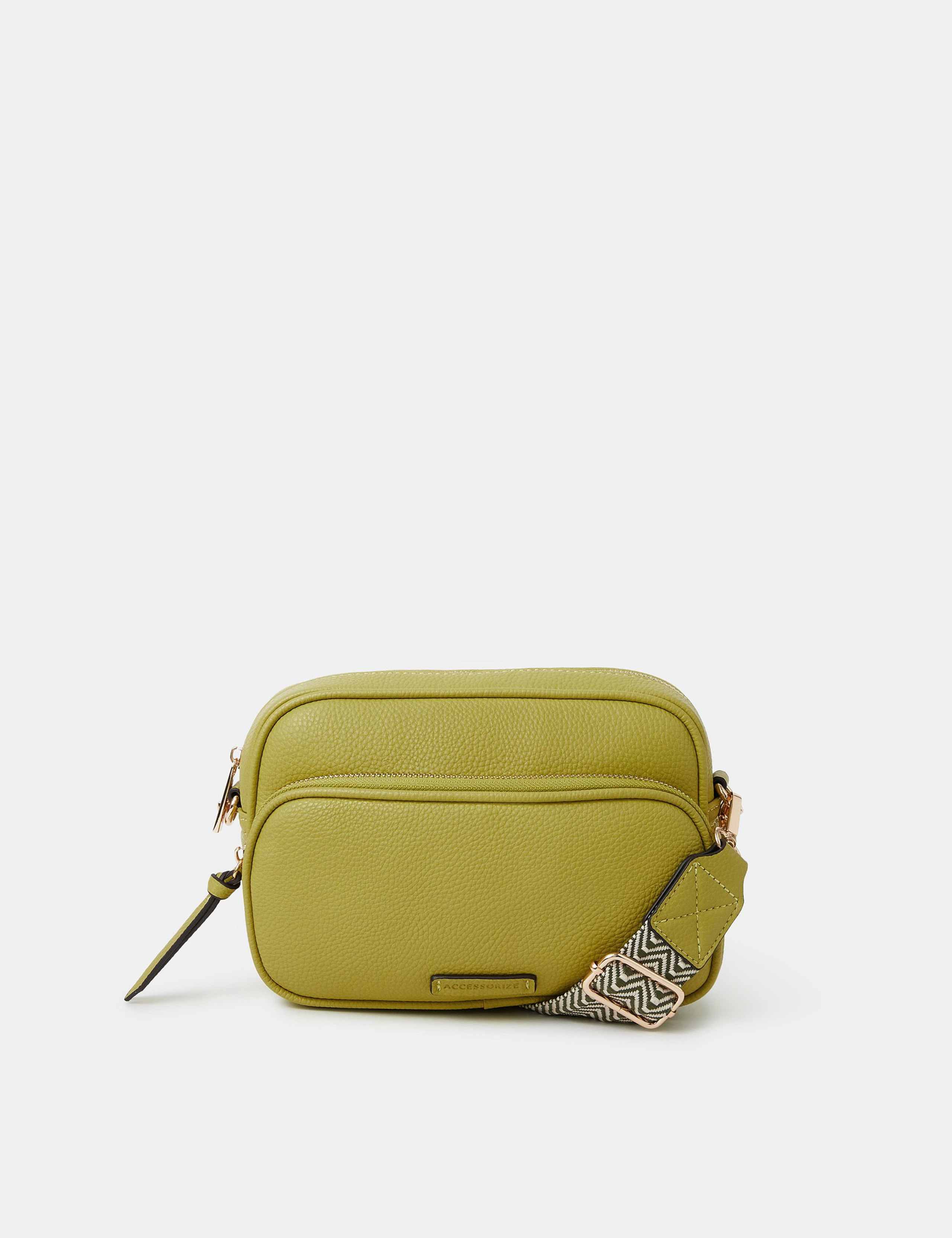 Faux Leather Double Zip Cross Body Camera Bag