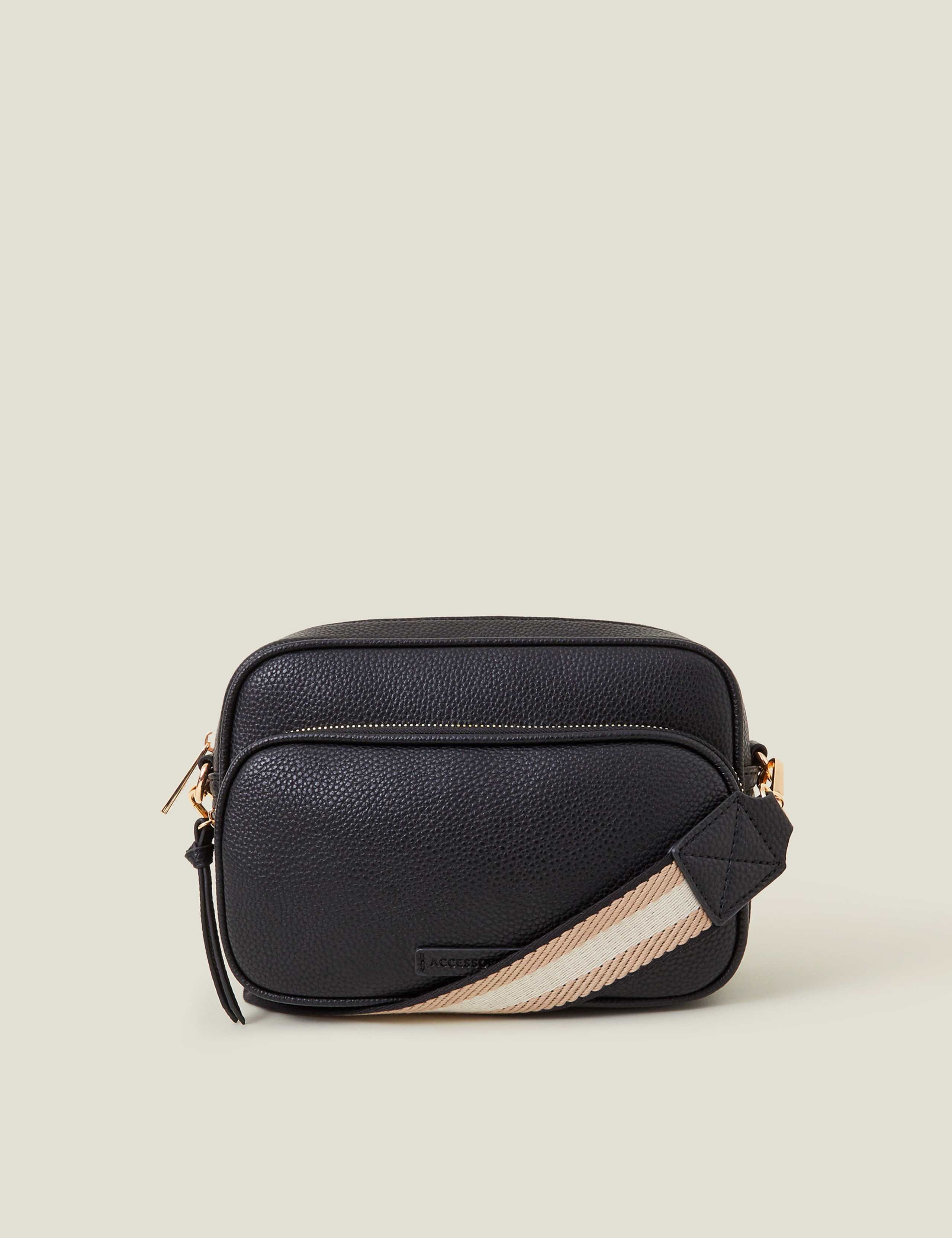 Faux Leather Double Zip Cross Body Camera Bag