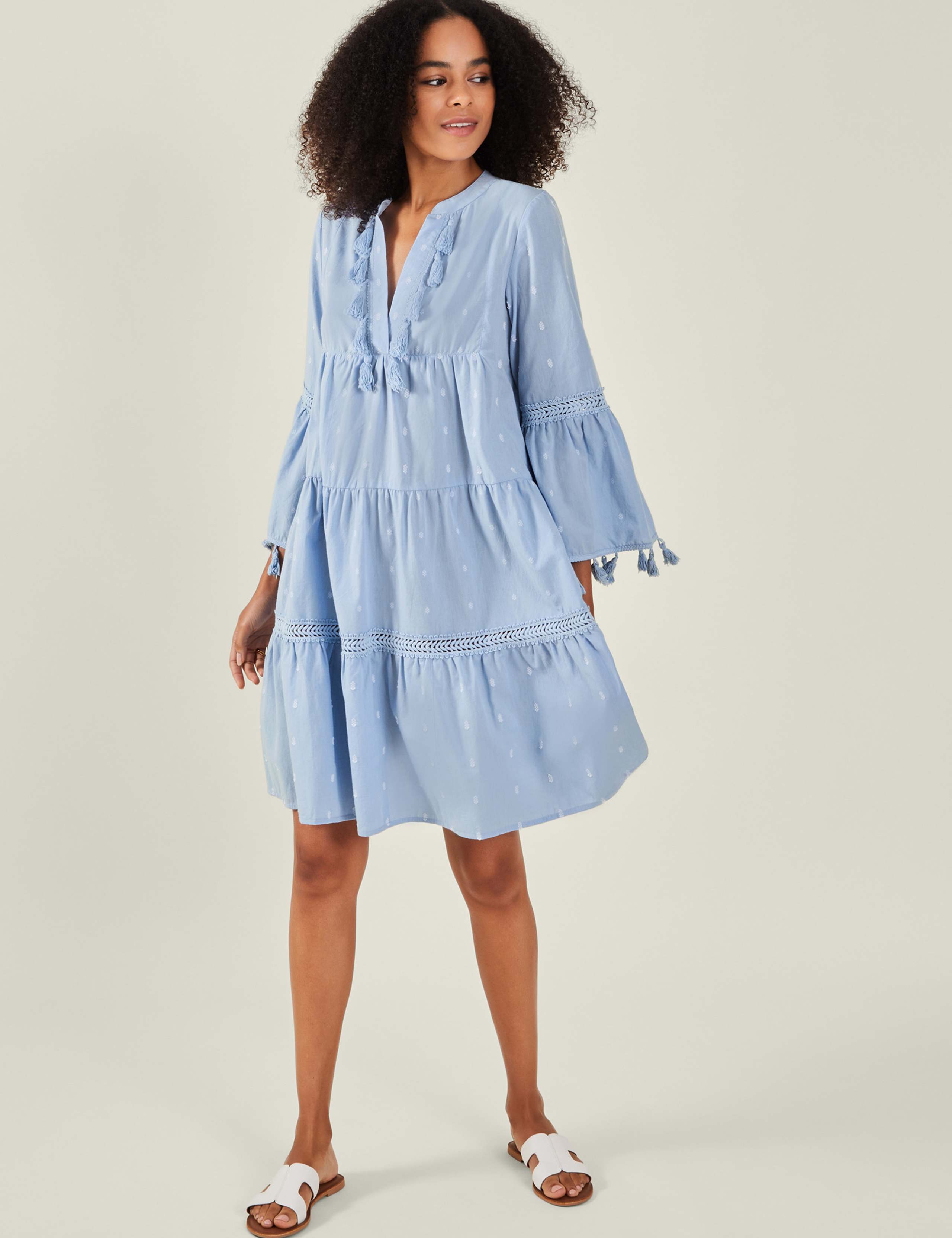 Pure Cotton V-Neck Embroidered Beach Dress