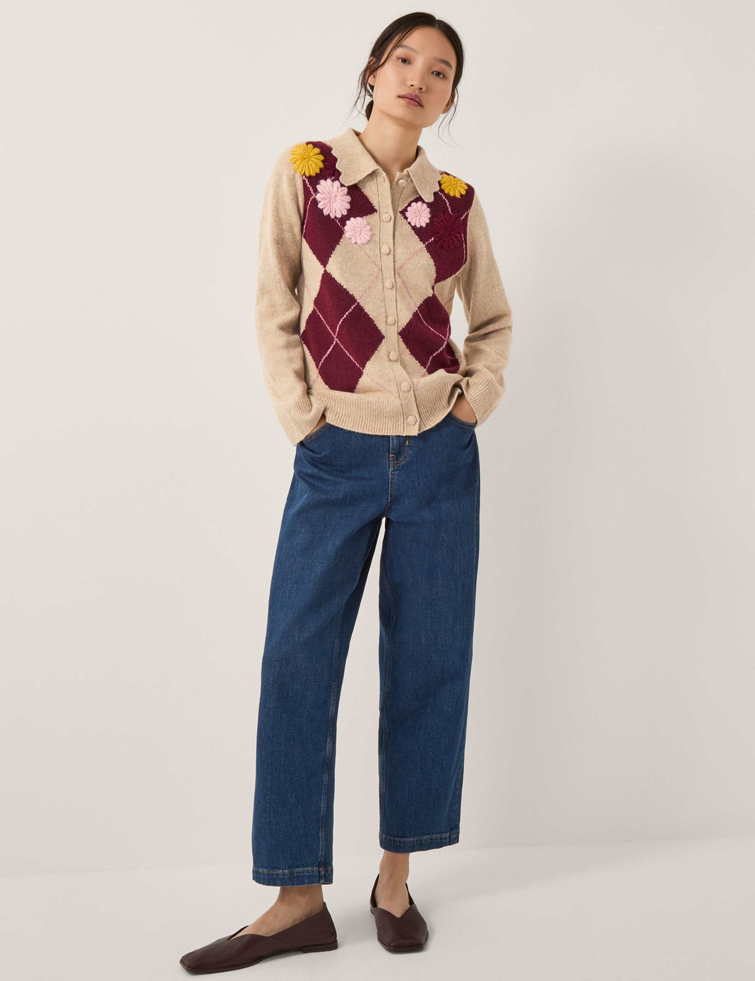 Floral Argyle Collared Cardigan