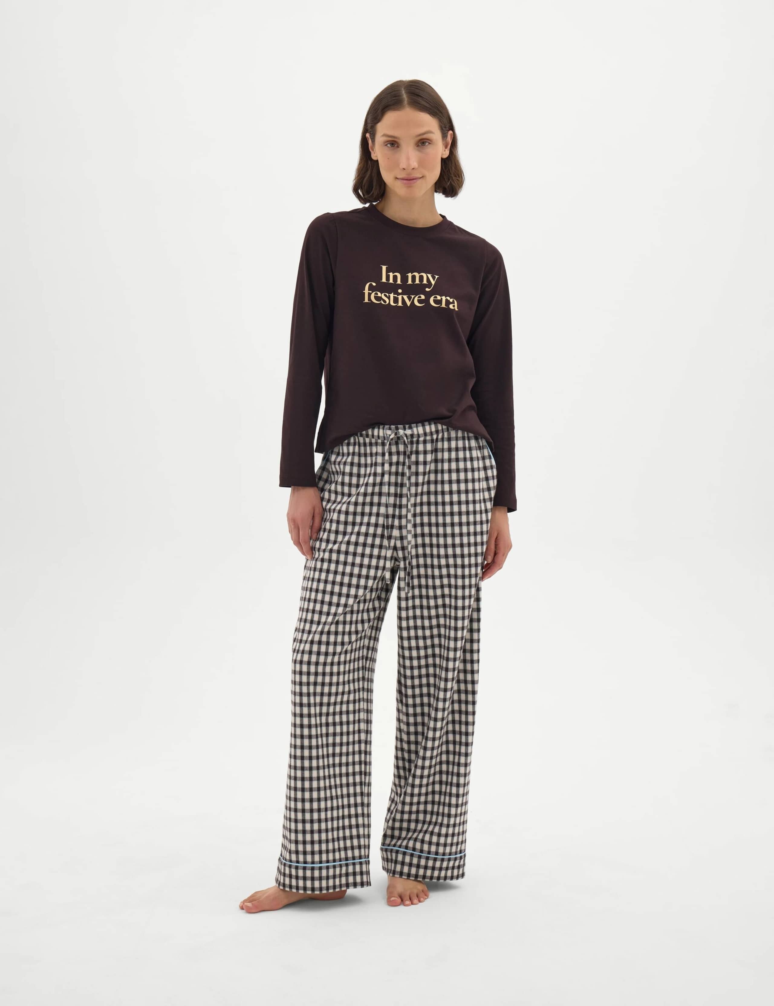 Cotton Wrap Top Checked Pyjama Set