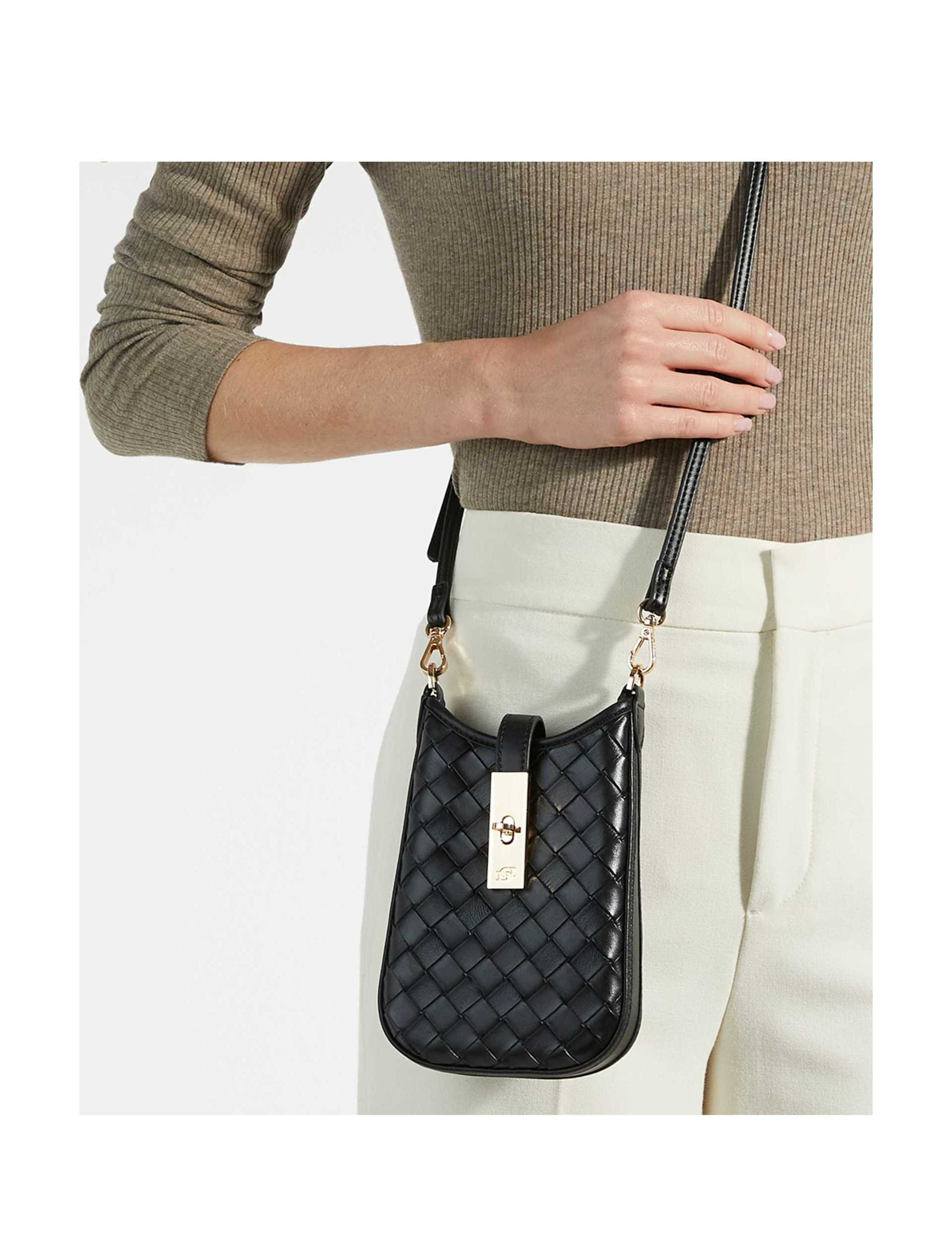 Leather Woven Cross Body Phone Pouch
