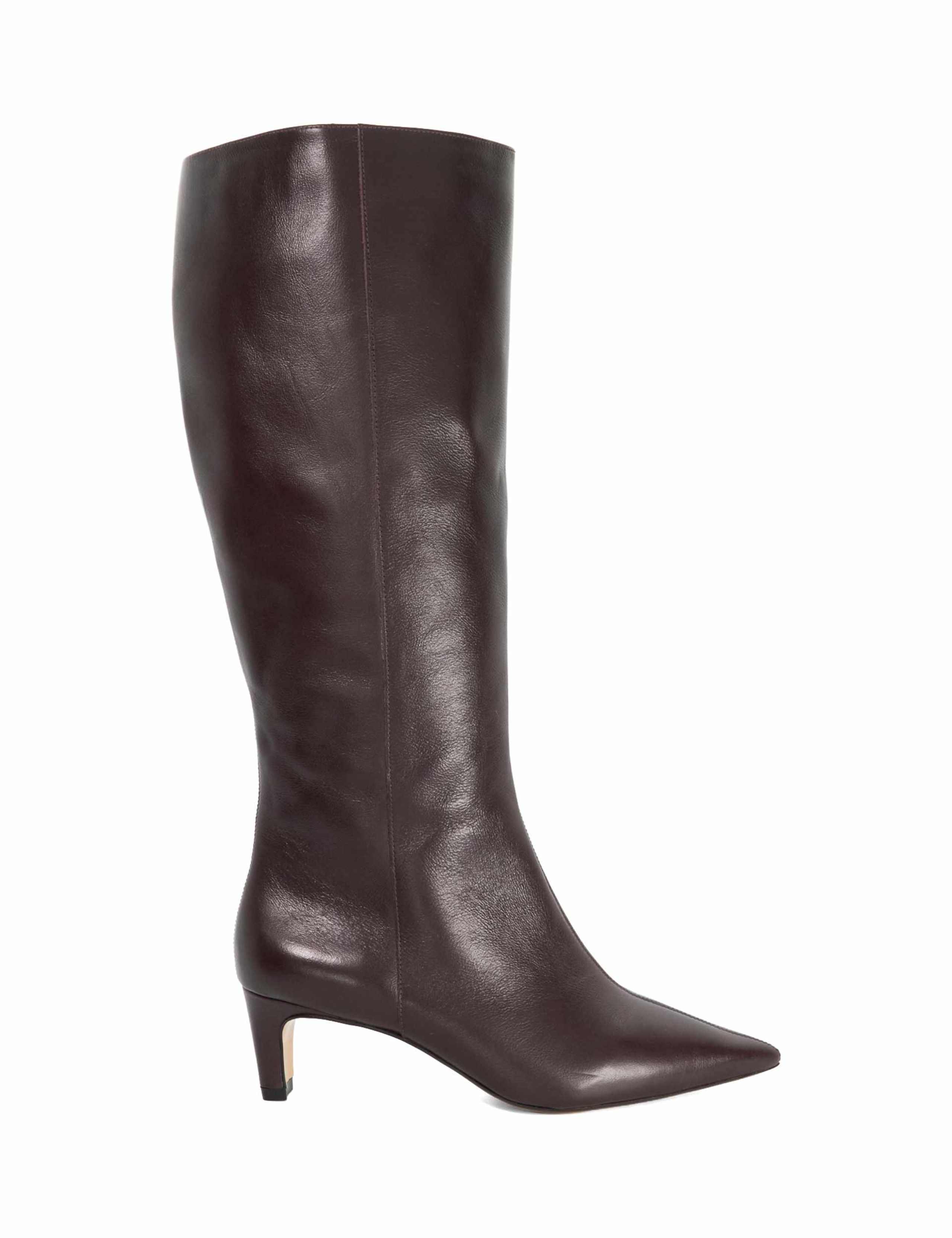 Wide Fit Leather Kitten Heel Knee High Boots