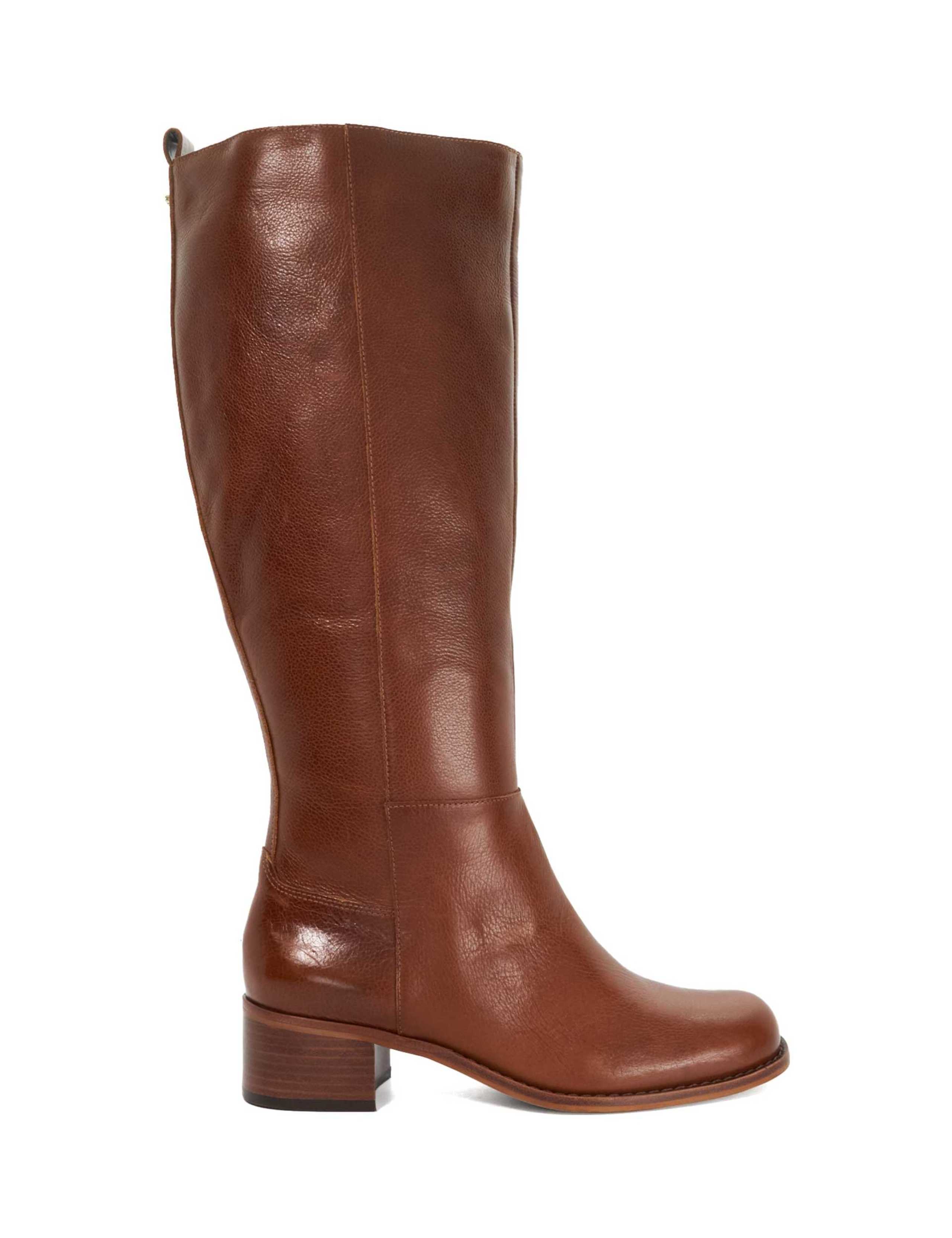 Wide Fit Leather Block Heel Knee High Boots