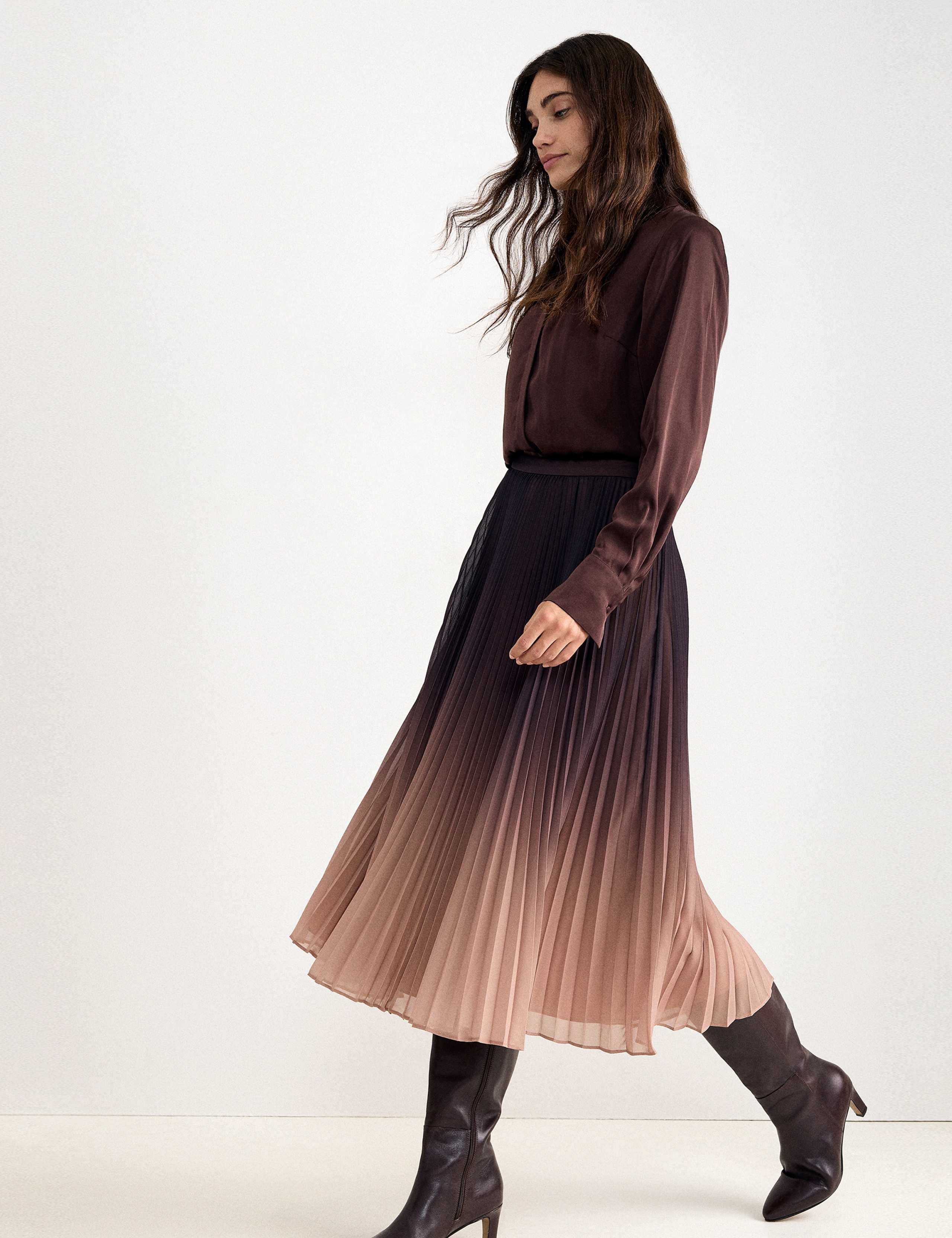 Ombre Pleated Midi Skirt